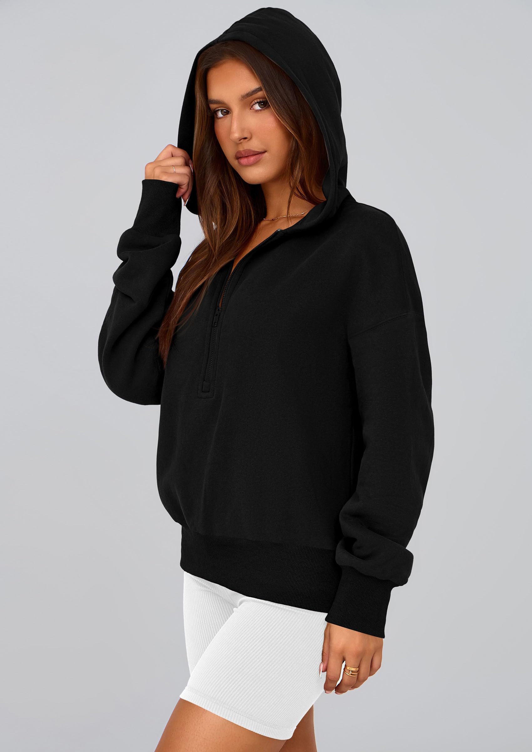 Women's Fall Half Zip Cropped Hoodie Sweatshirt