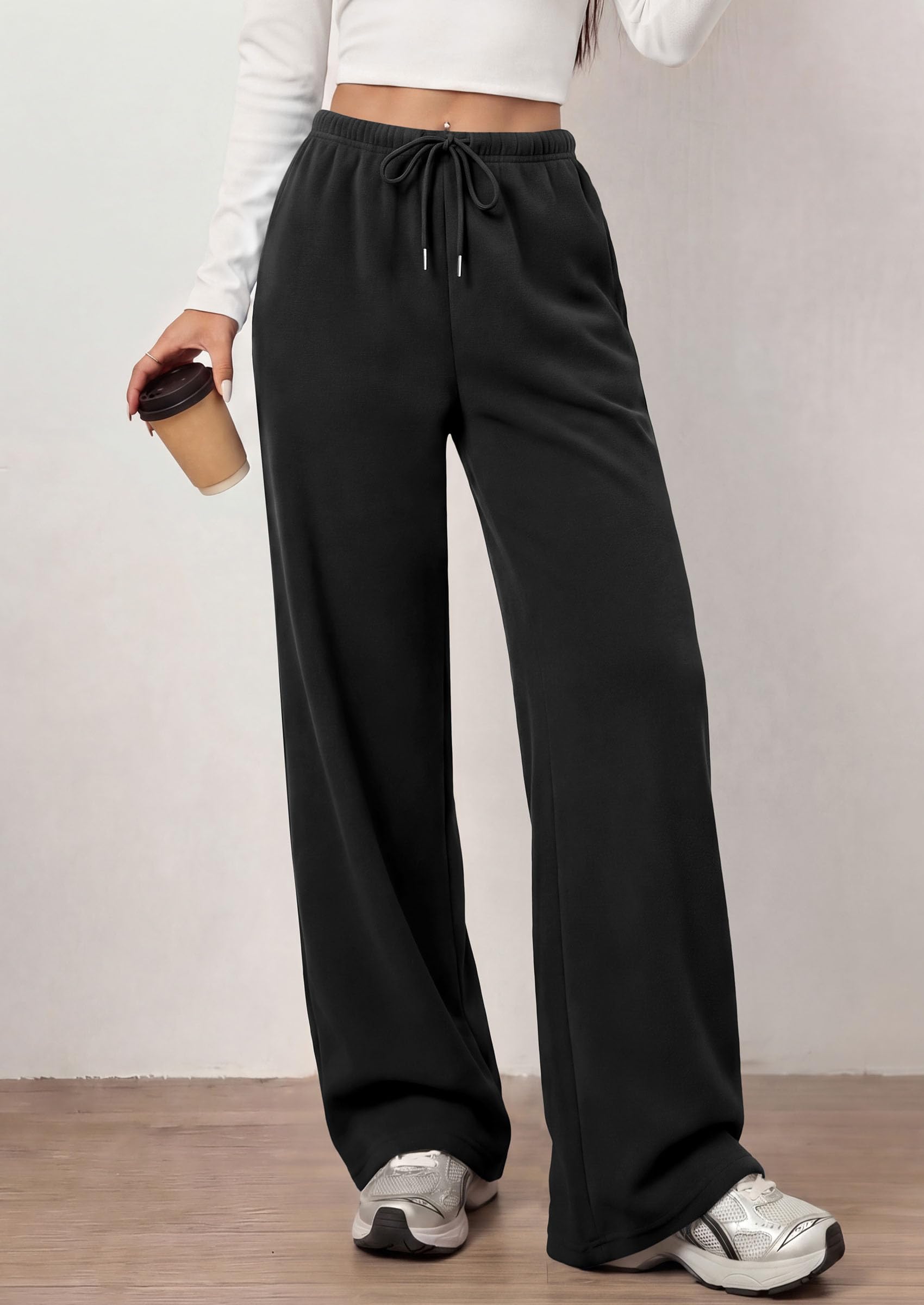 Womens Wide Leg Sweatpants Fleece Fall Sweat Pants,Black