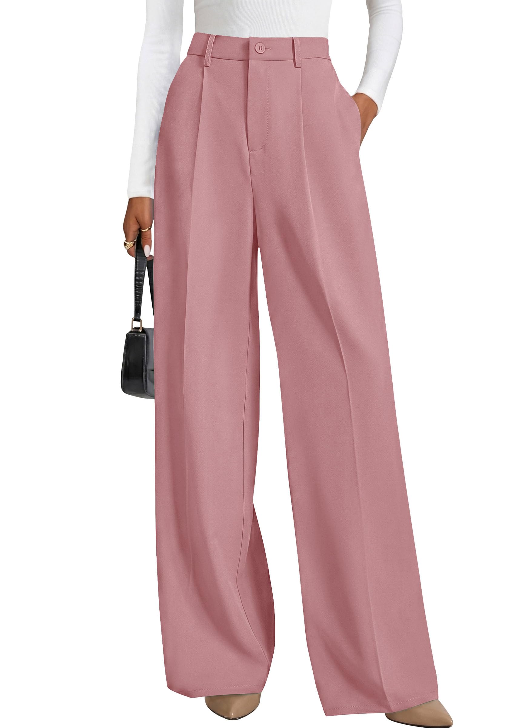 Women's Flowy Wide Leg Dress Pants,Pink,S