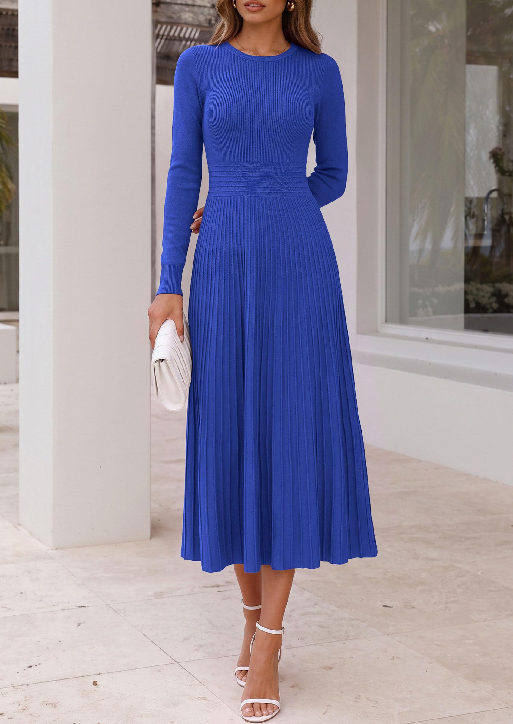 Women's Long Sleeve Knit Maxi Sweater Dress,Blue,S