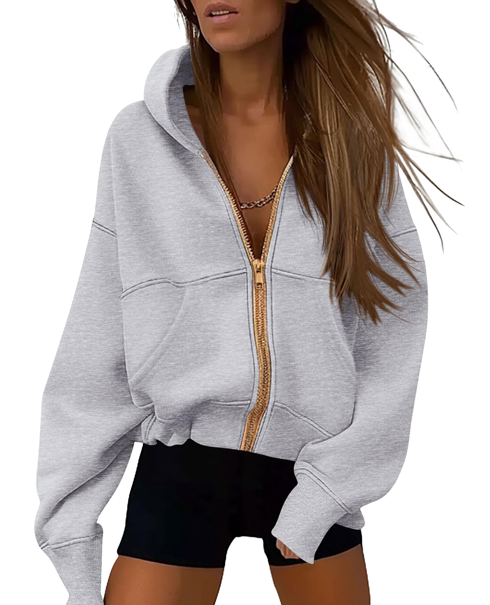 Hoodies for Women Fall Fashion Zip Up Fleece Plain Sweatshirt