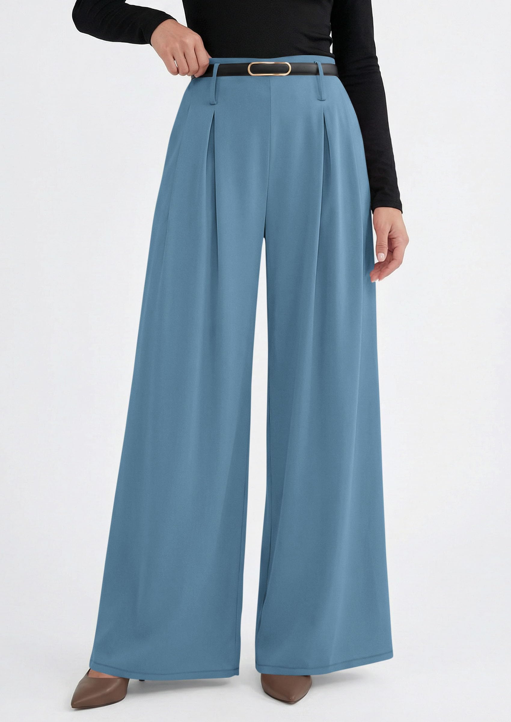 Womens Wide Leg Dress Pants Flowy Trousers,Blue,S