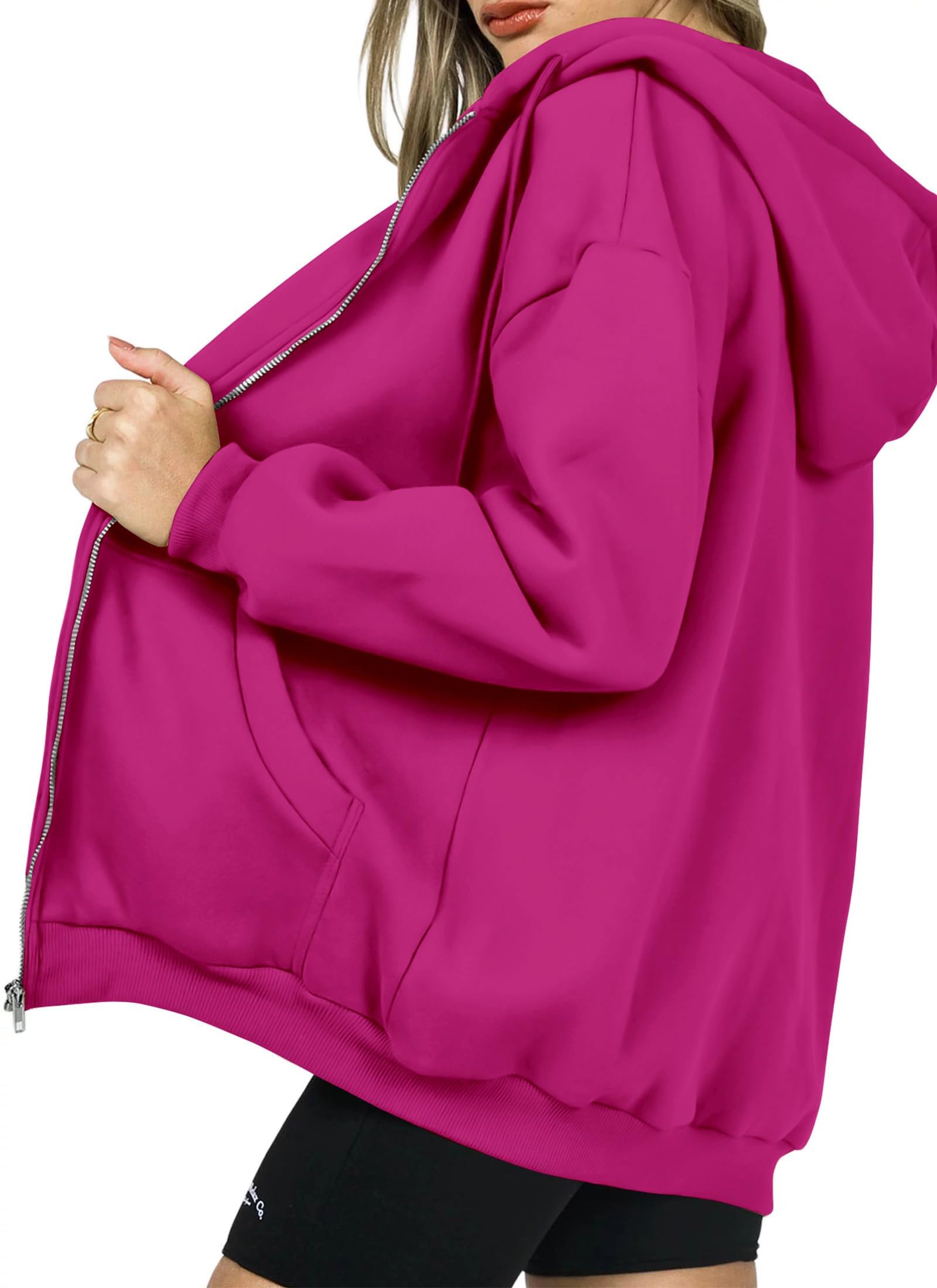 Women's Fall Zip Up Hoodies Sweatshirts Rose Red