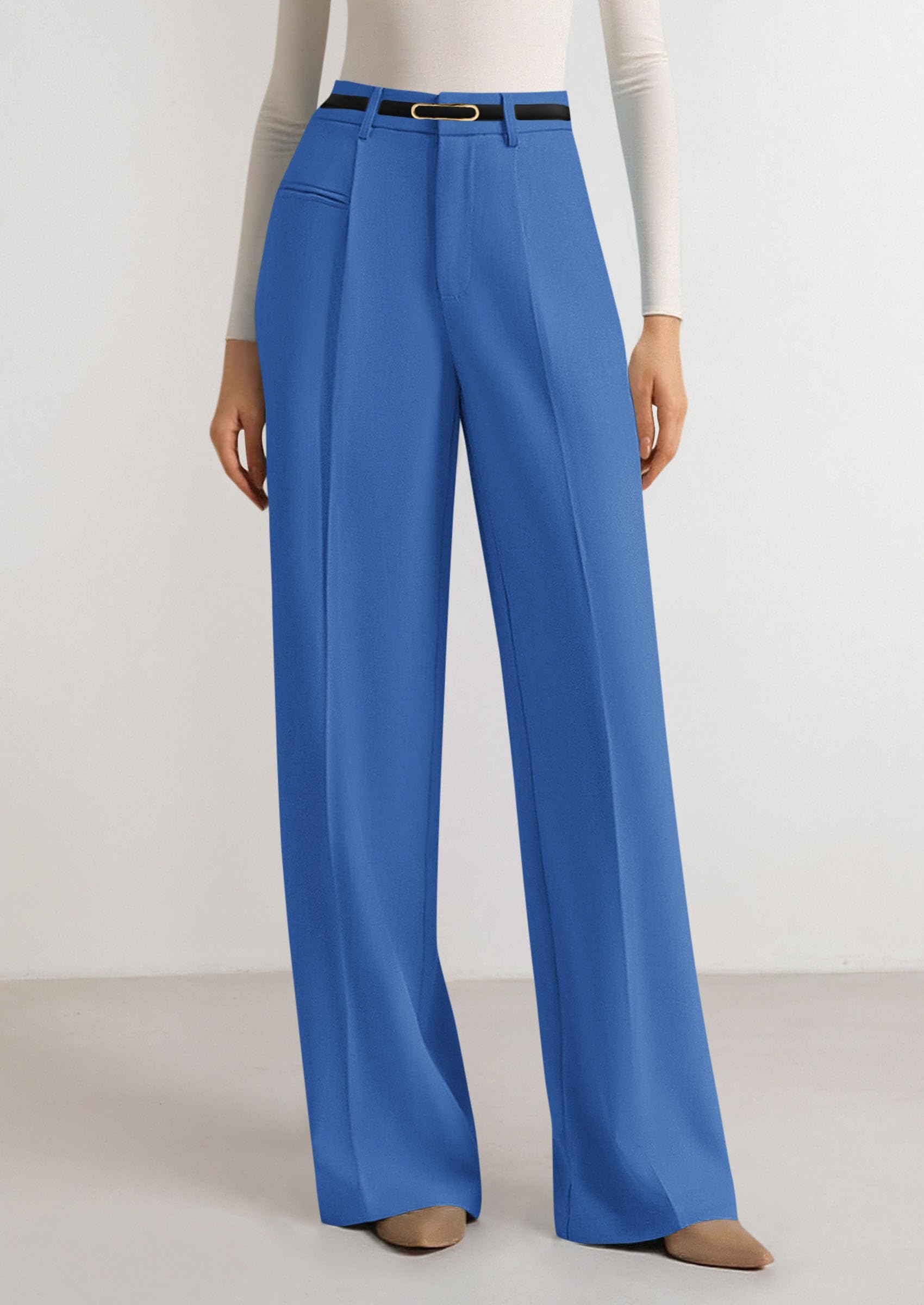 Women's Tailored Wide Leg Work Dress Pants,Blue,XS