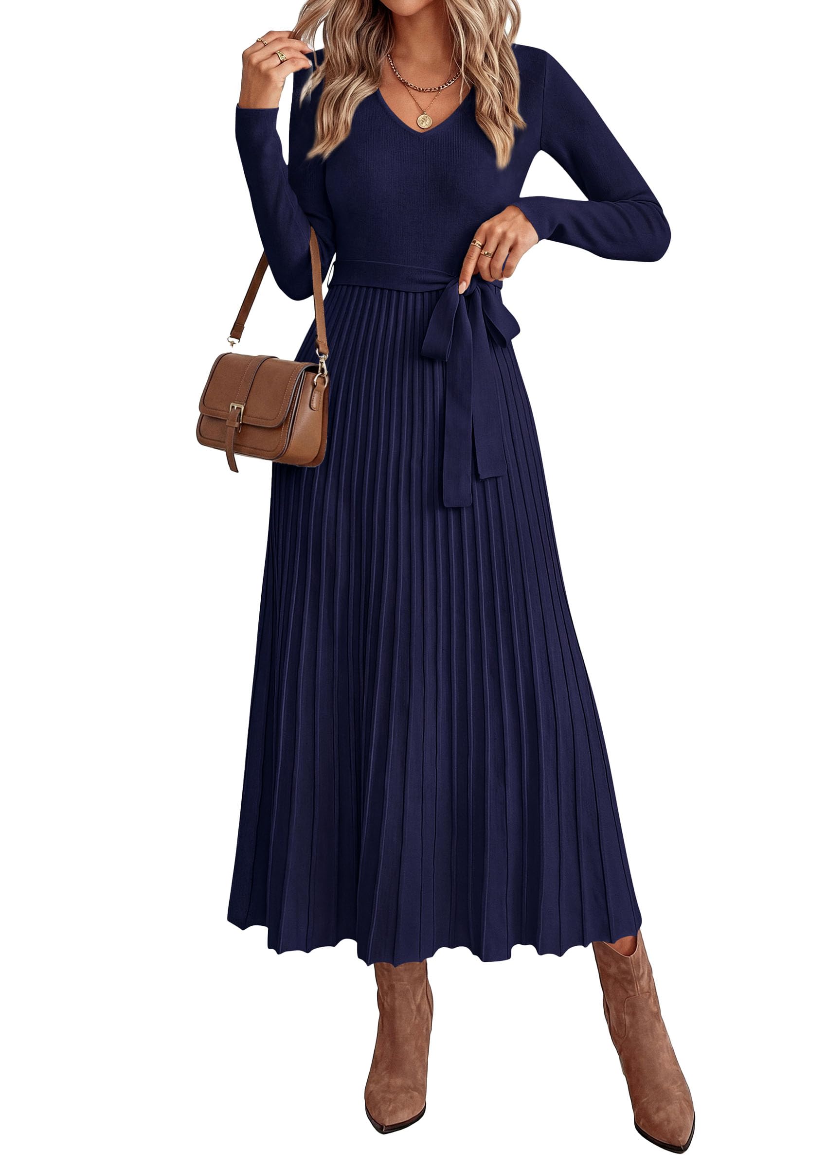 Womens Fall Maxi Long Sleeve Sweater Dress,Navy Blue,S