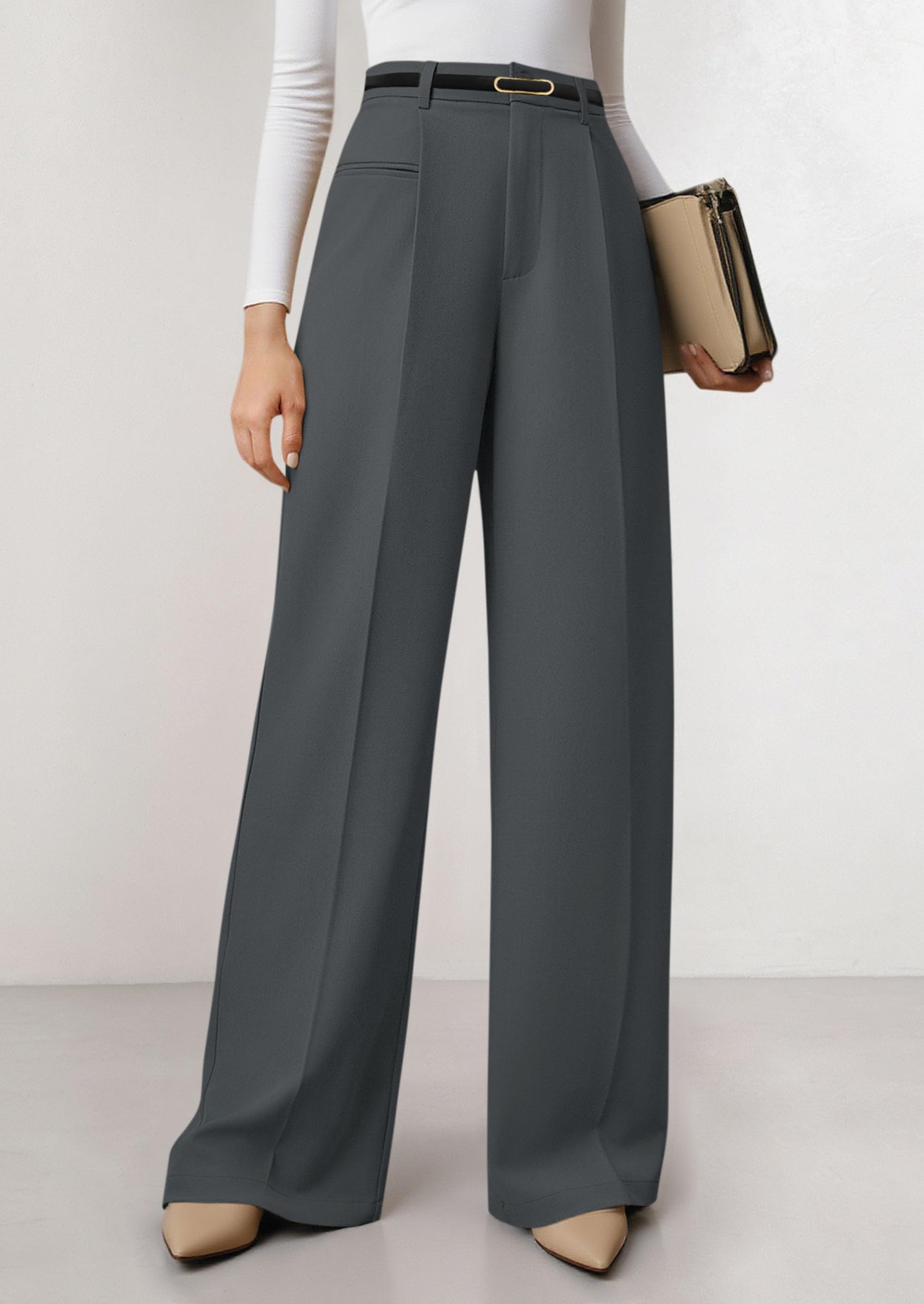 Women's Tailored Wide Leg Work Dress Pants,Dark Grey,XS