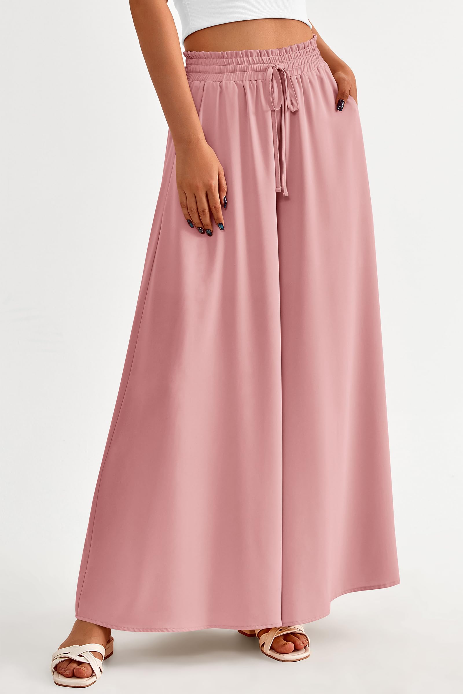 Summer Wide Leg Palazzo Pants for Women Casual,Pink,S