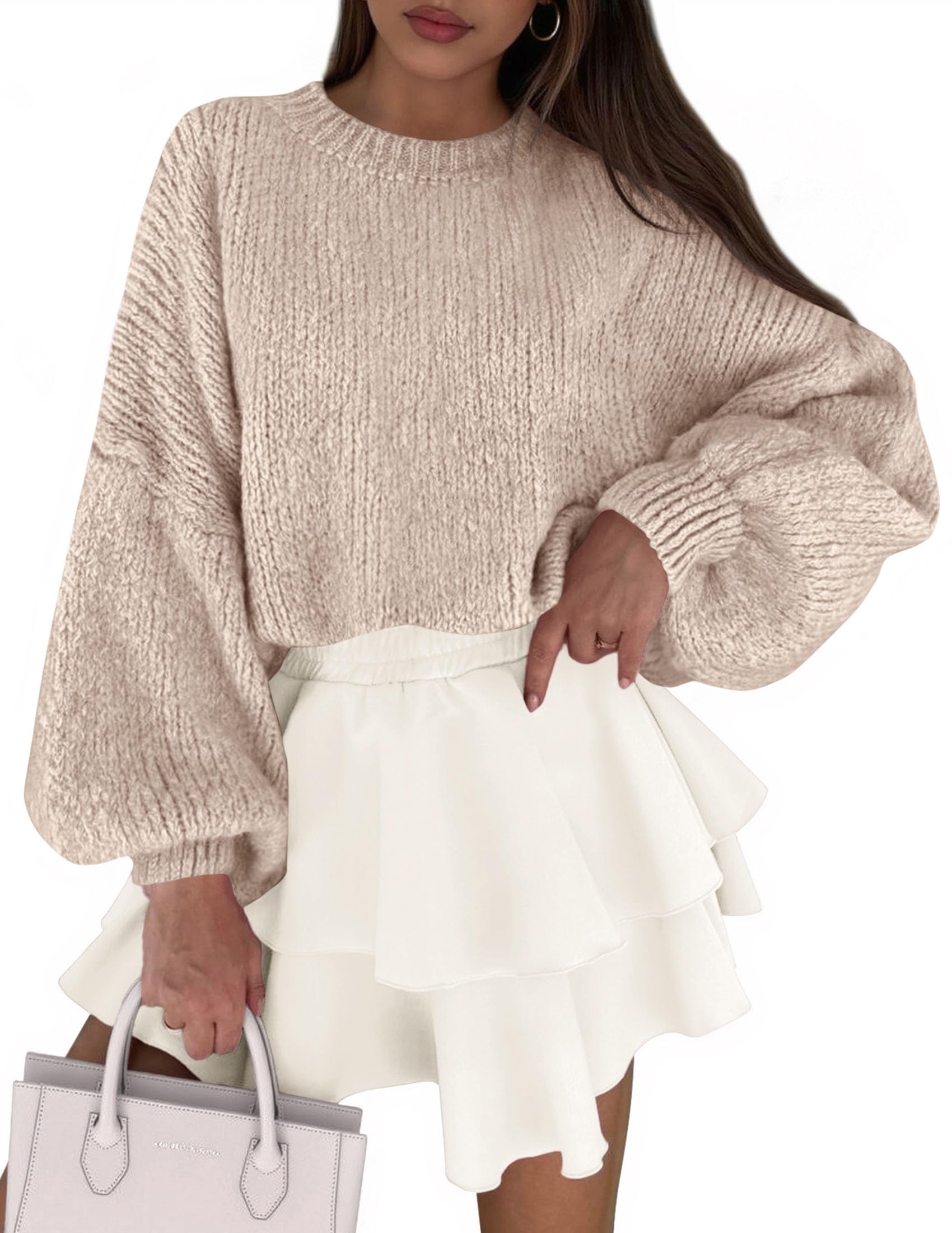 Women's Chunky Knit Oversized Pullover Sweaters,BeigeS