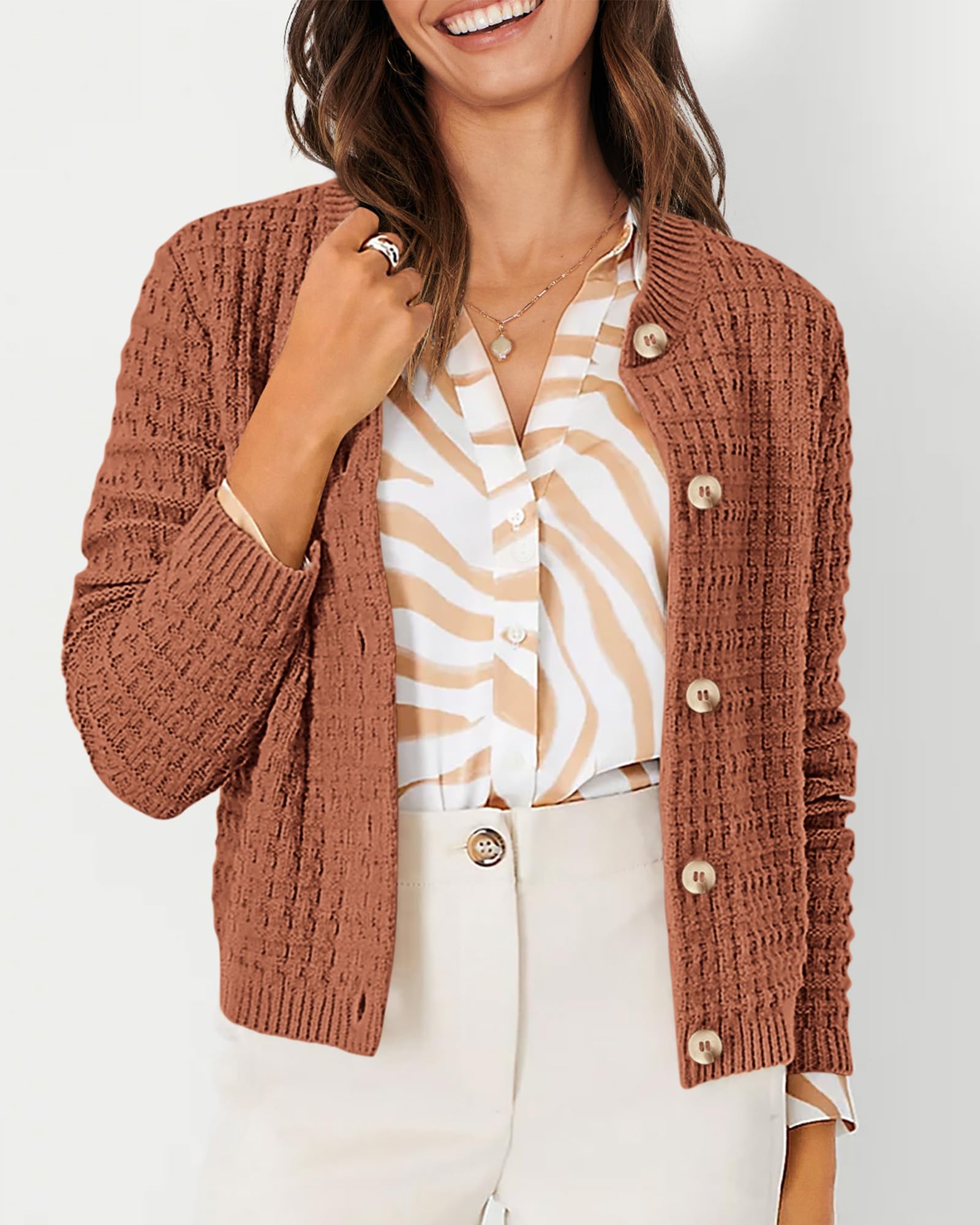 Women's Fall Lightweight Cardigan Sweaters Brown