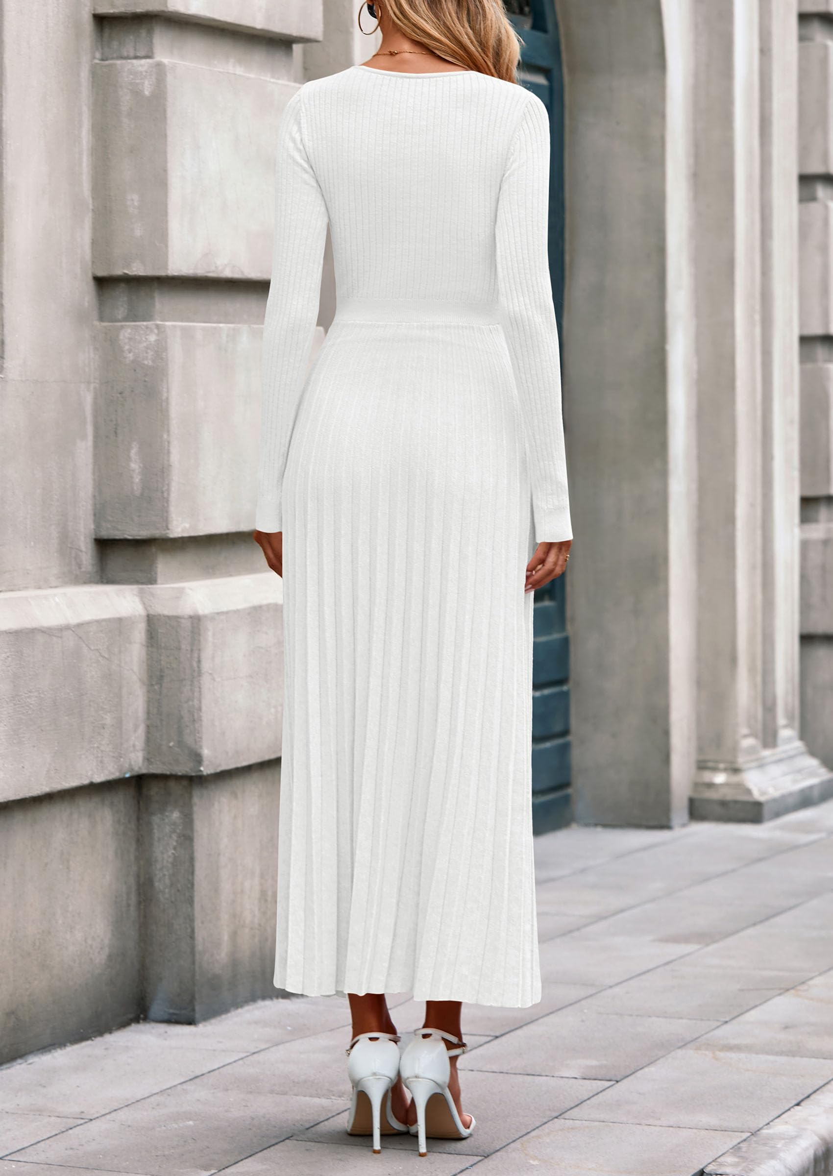 Sweater Dress Women Long Sleeve Maxi Flowy Pleated Dresses