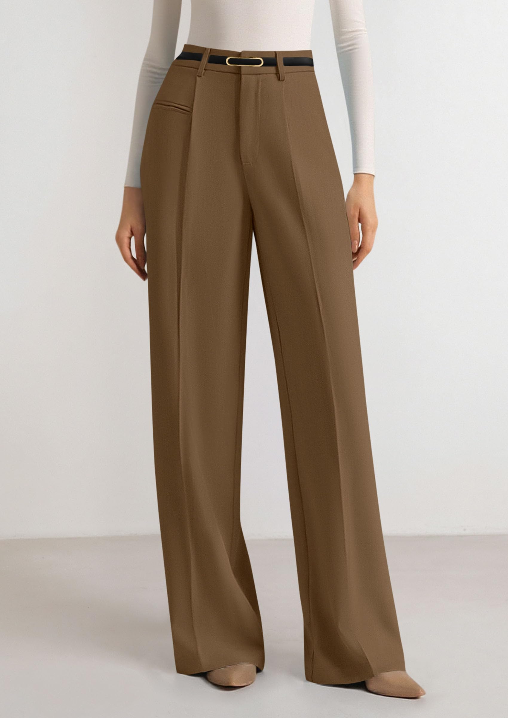 Women's Tailored Wide Leg Work Dress Pants,Brown,S
