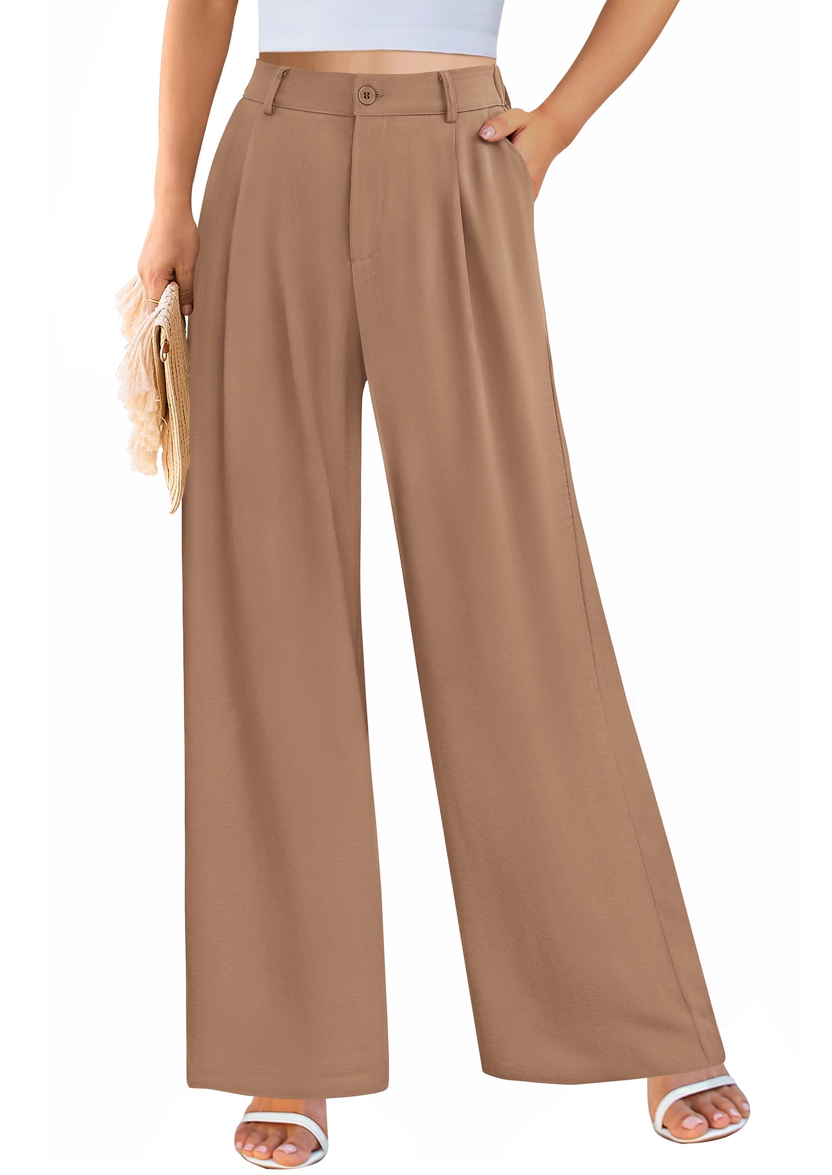 Women's Flowy Wide Leg Dress Pants,Khaki,S