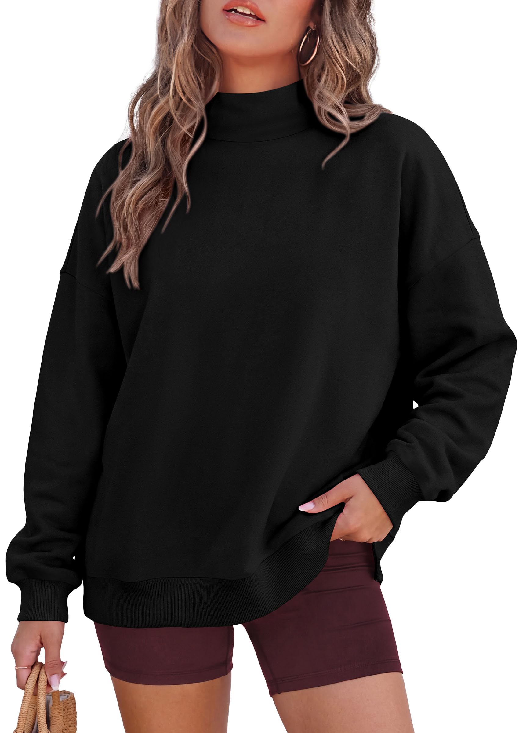 Womens Mock Neck Sweatshirt Oversized Pullover Fall Outfits