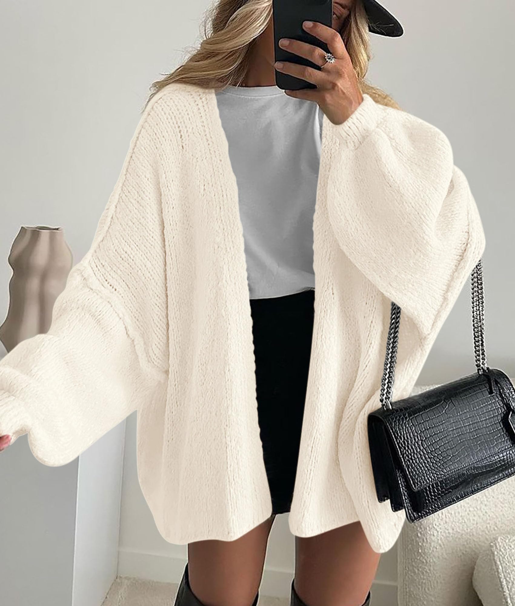 Womens Open Front Oversized Cardigan Sweaters,White,XS