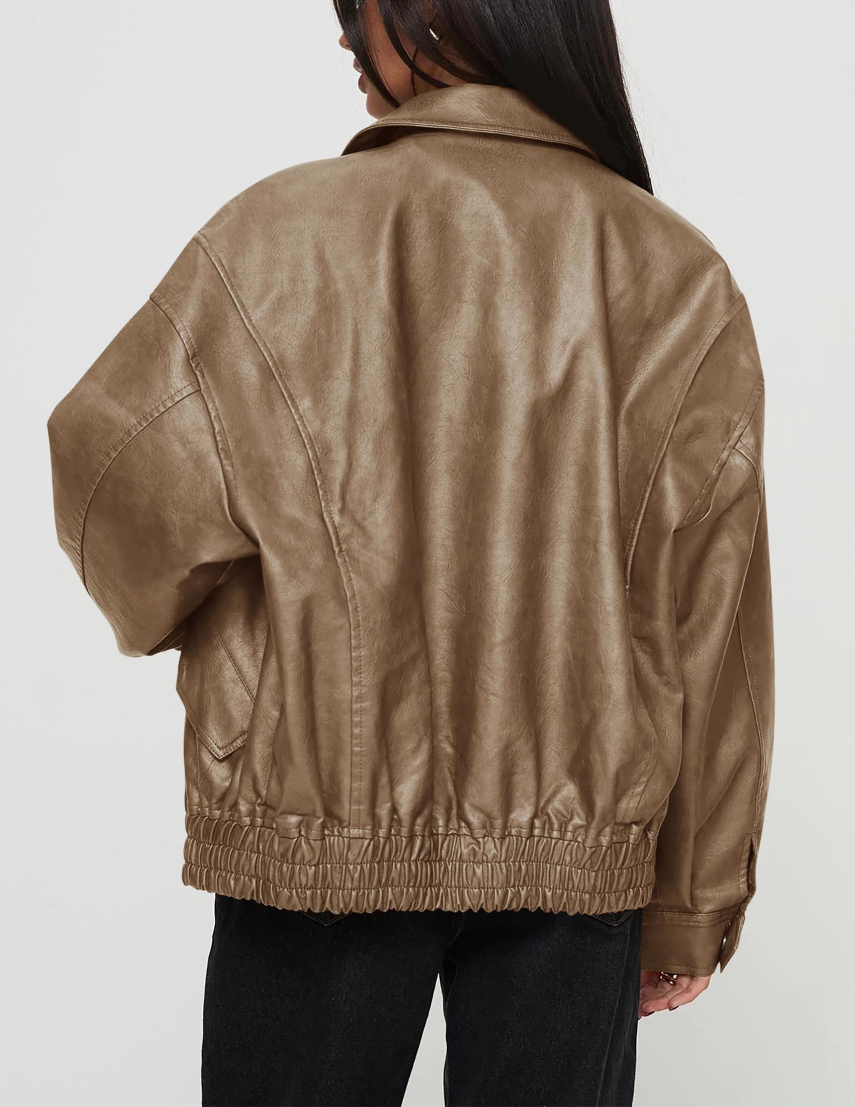 Women's Faux Leather Motorcycle Jackets(Khaki,X-Small)