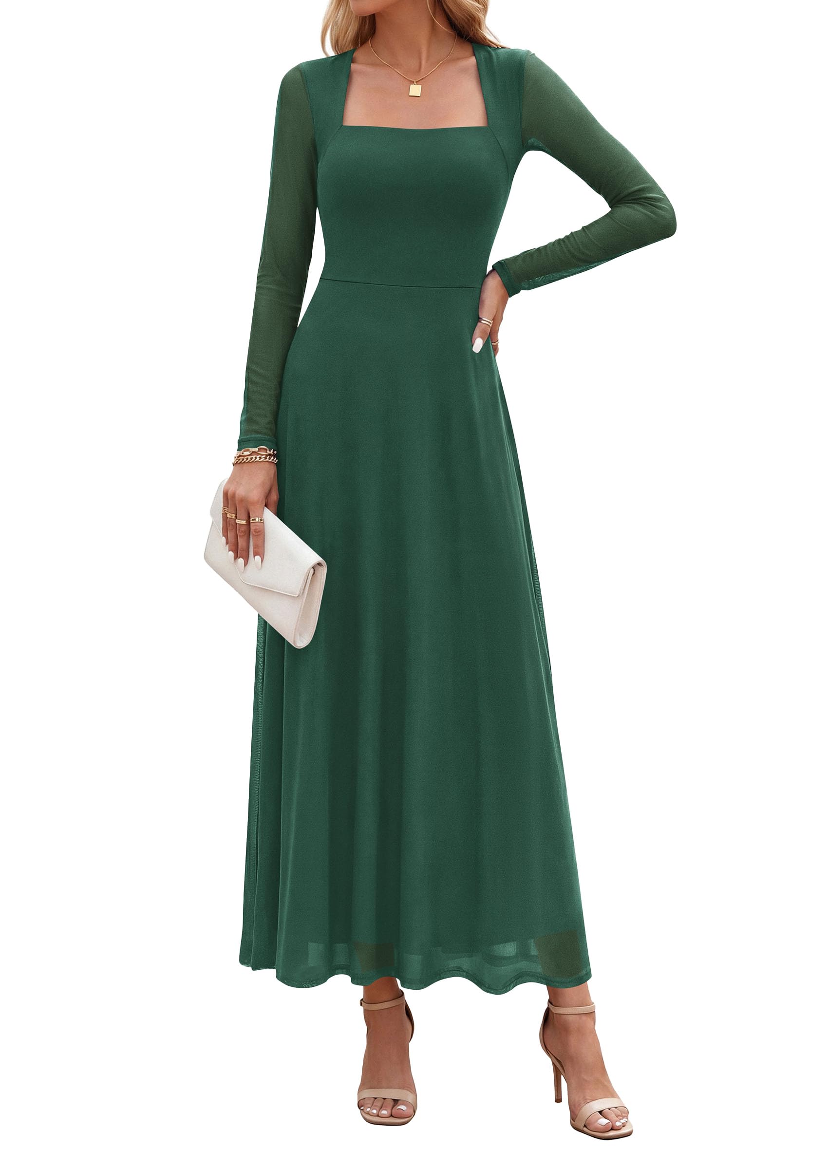 Women's Flowy Maxi Mesh Fall Cocktail Wedding Guest Dresses