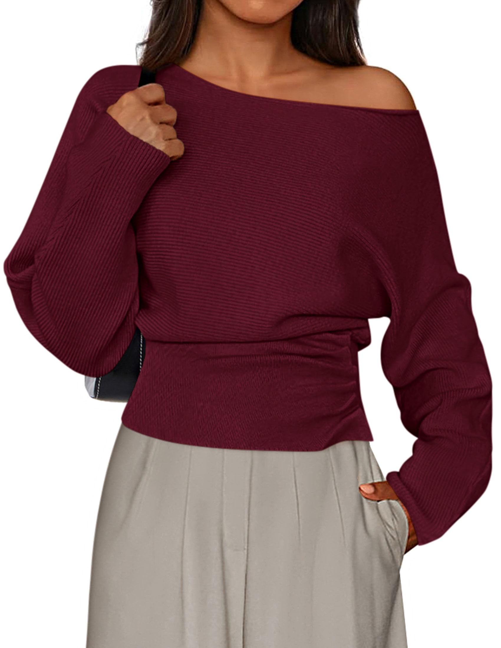 Women's Off the Shoulder Sweater Trendy Fall Going Out Tops