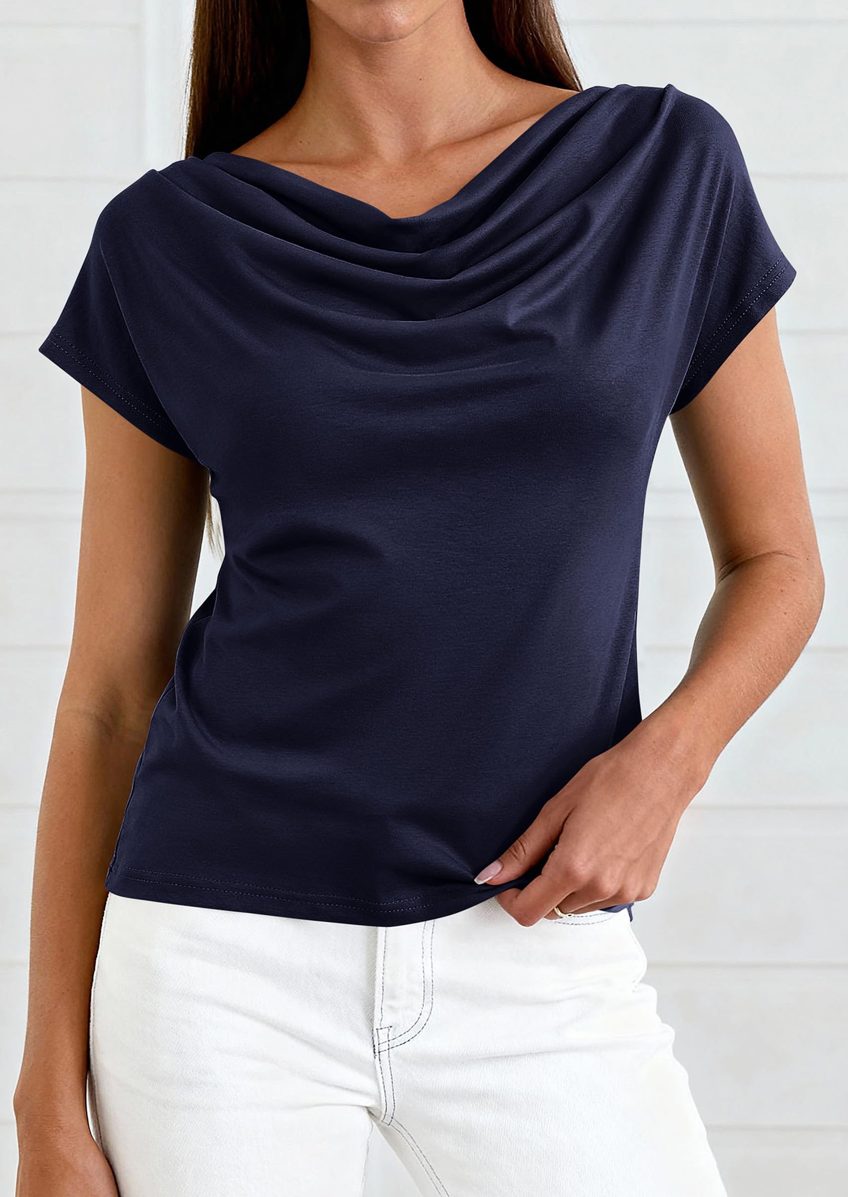 Womens Tops Dressy Business Casual Work Blouses, Navy Blue,XS