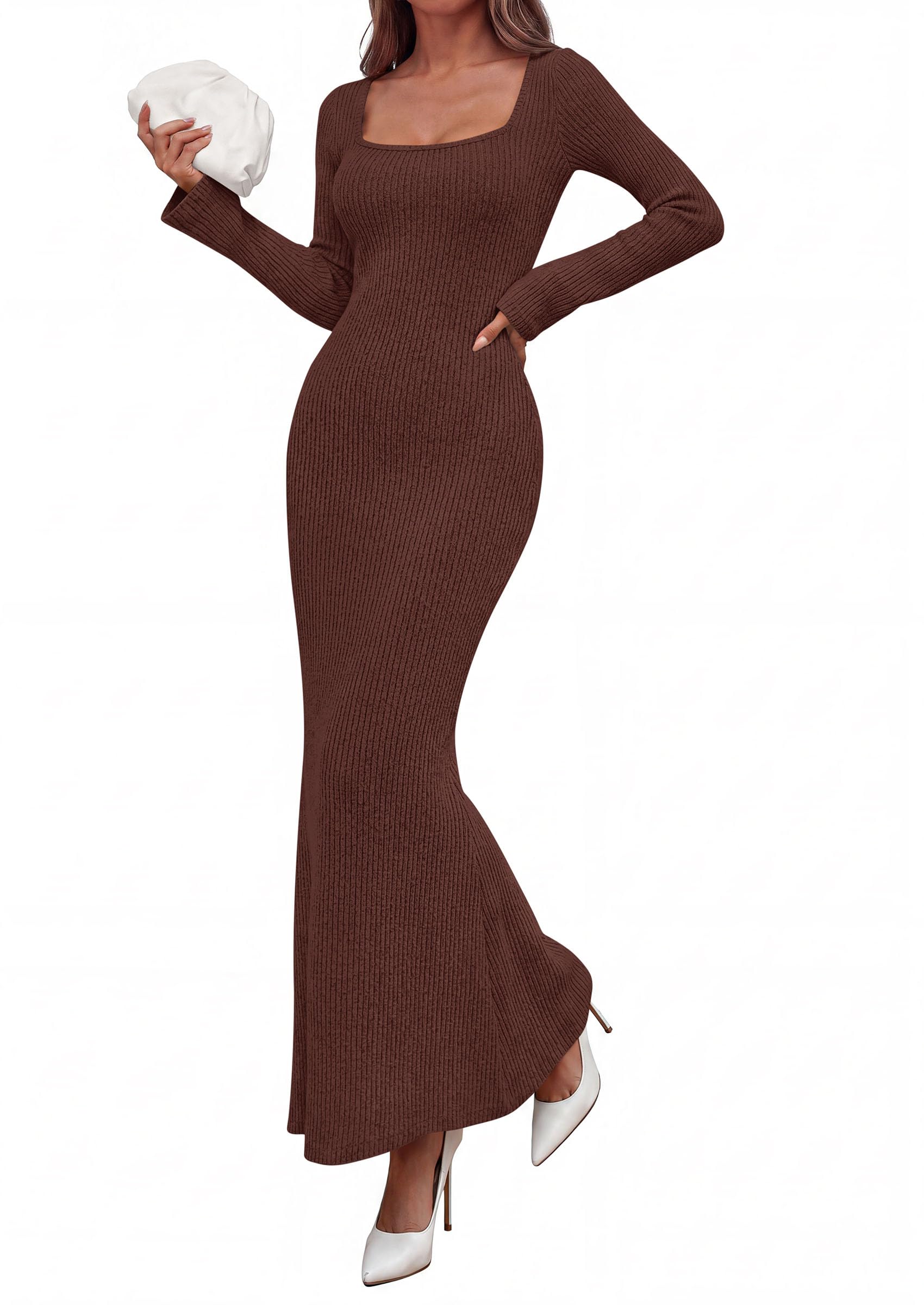 Women's Fall Long Sleeve Dresses Maxi Bodycon Sweater Dress