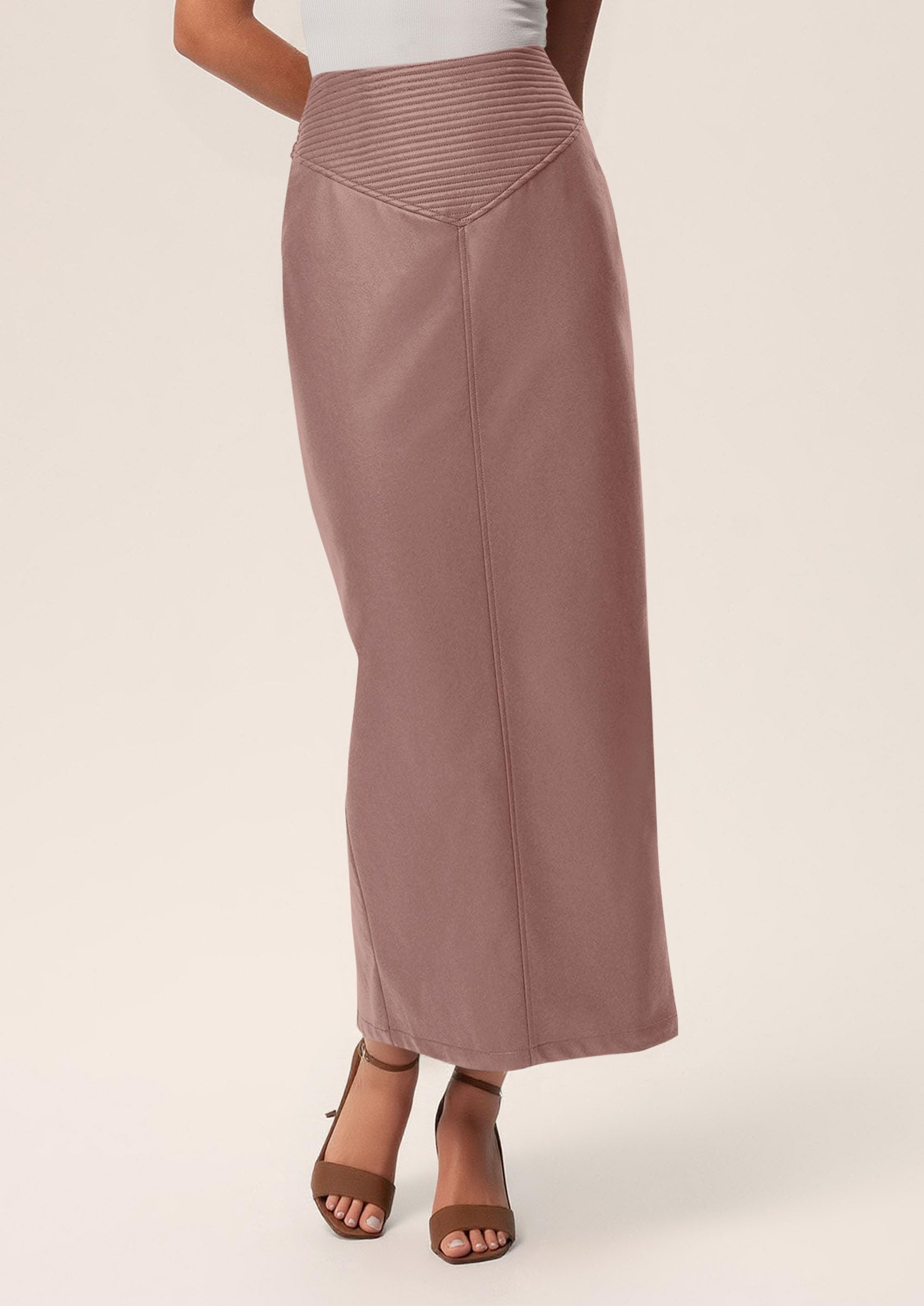 Women's Faux Leather High Waisted Maxi Skirts,Pink,XS