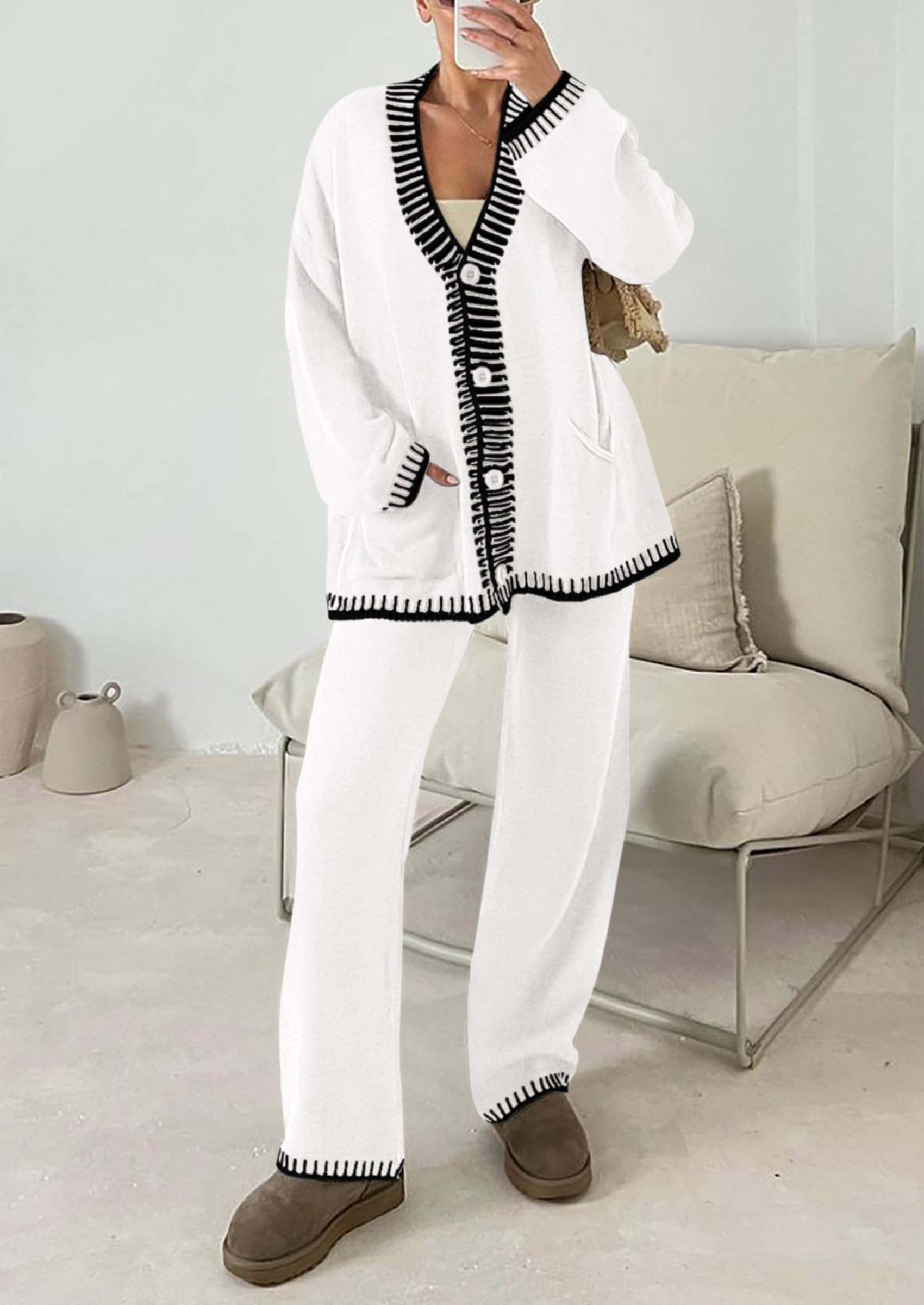 Women's Fall 2 Piece Matching Cozy Knit Sweater Lounge Sets