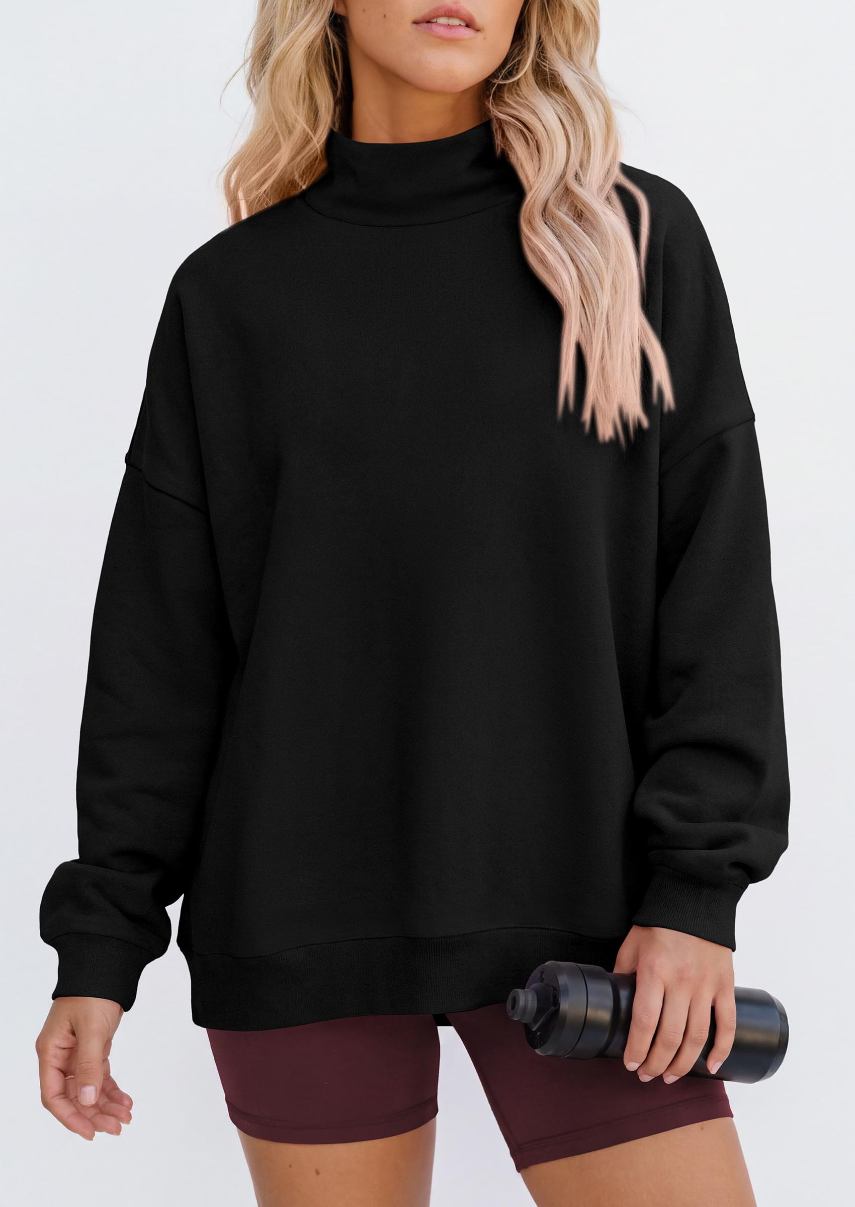 Womens Mock Neck Sweatshirt Oversized Pullover Fall Outfits