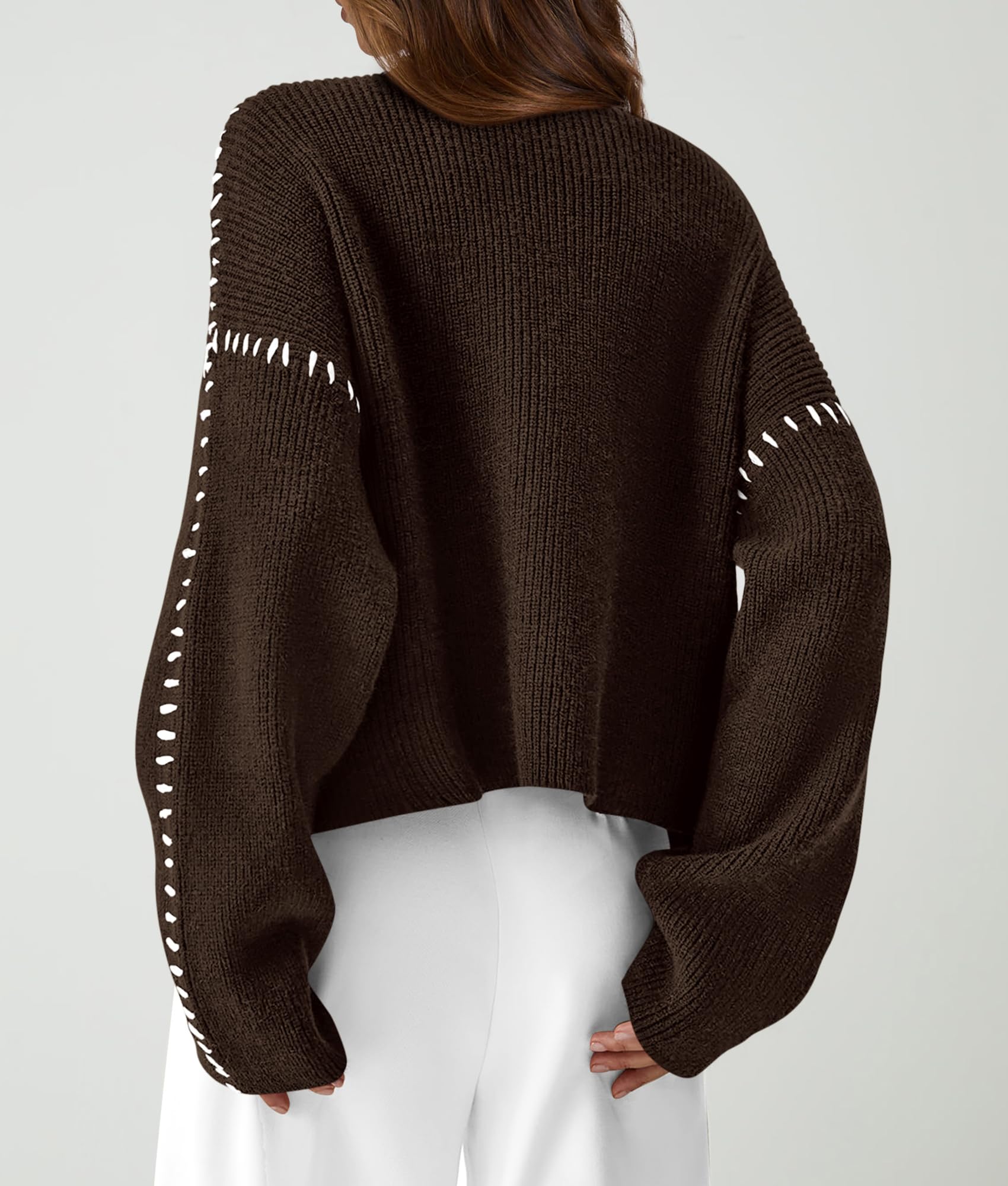 Womens Chunky Knit Oversized Pullover Sweaters,Coffee,S