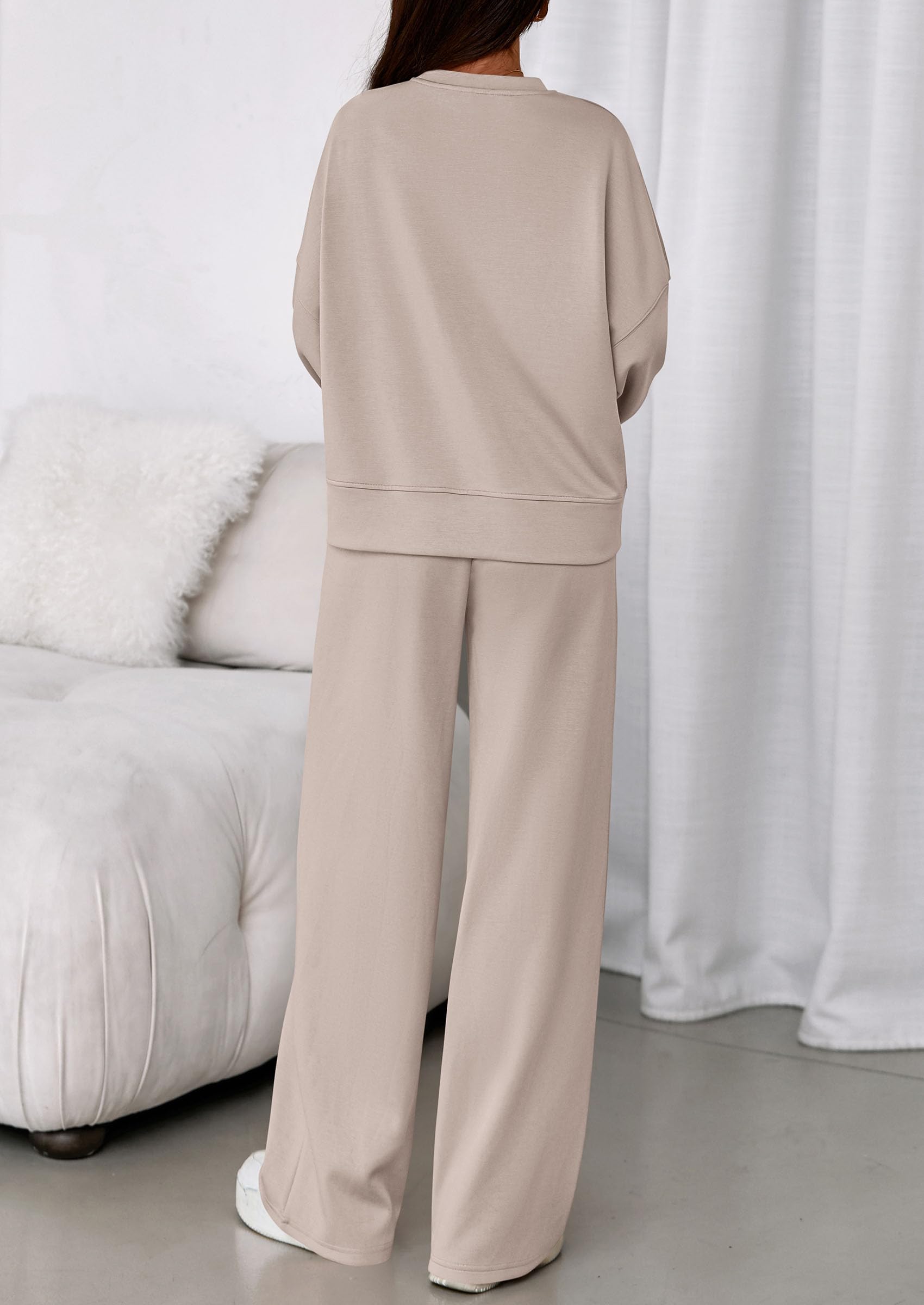 Womens Long Sleeve Sweatshirt 2 Piece Sets,Apricot,S