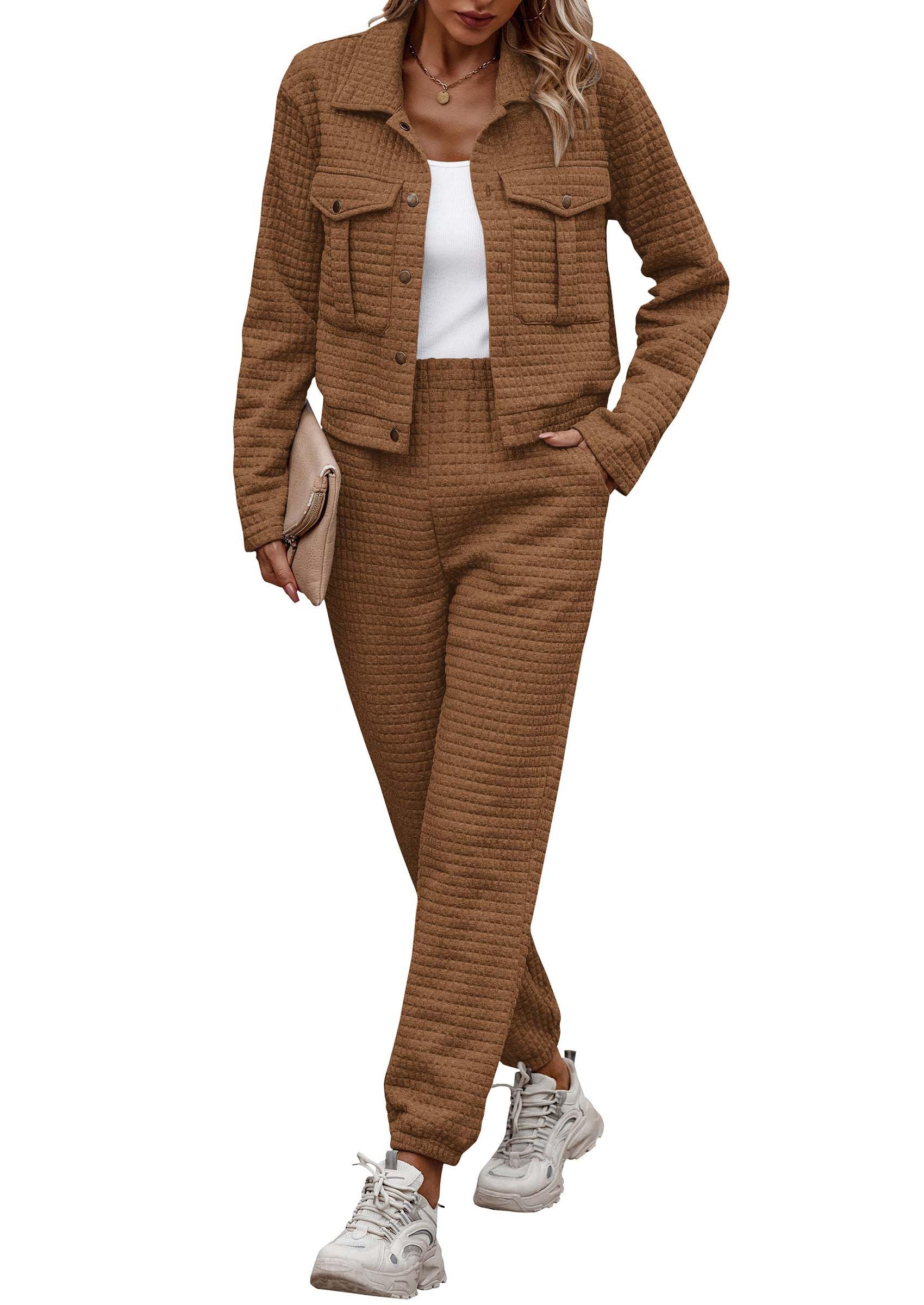 Women's 2 Piece Matching Lounge Sets Tracksuit,Camel,S