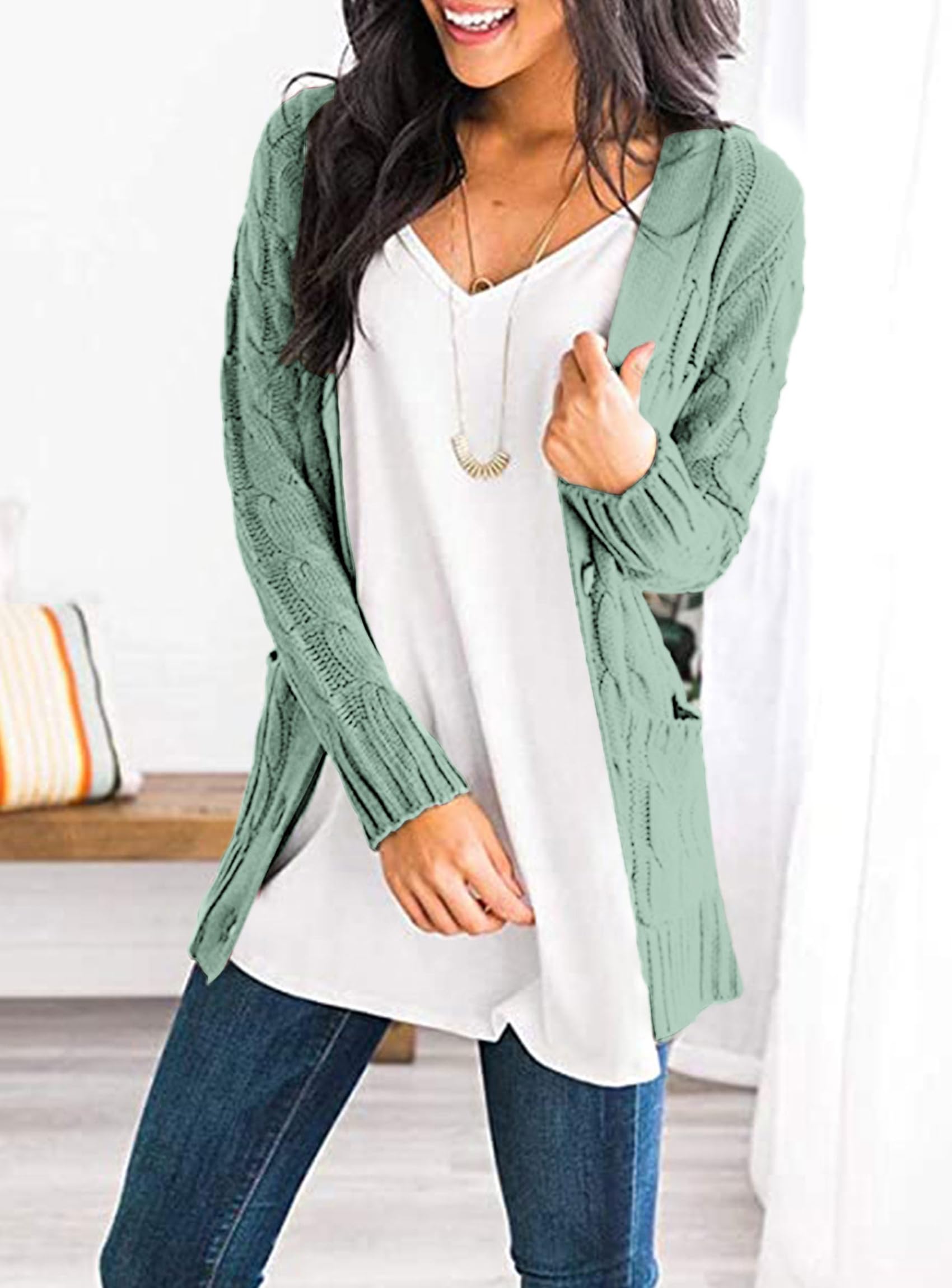 Women Chunky Cable Knit Cardigan Sweaters Fall Fashion Clothes