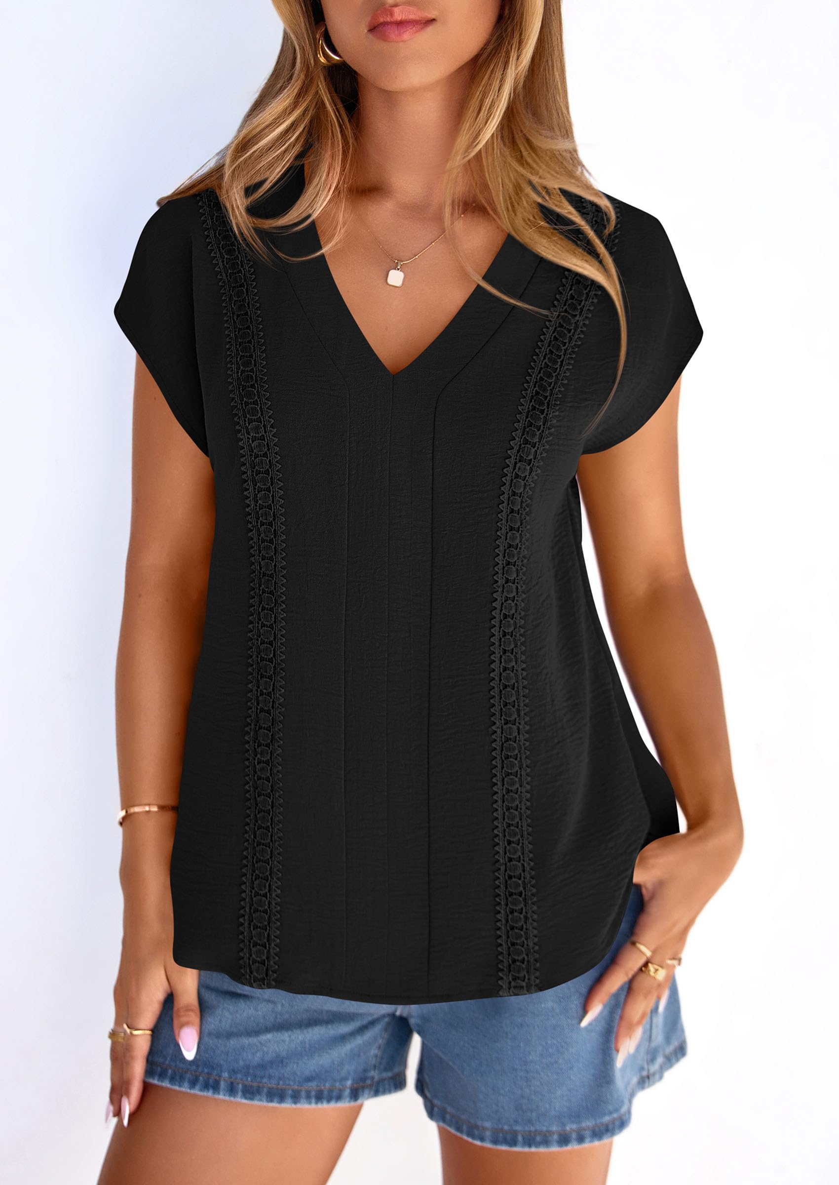 Women's Summer Tops Dressy Casual Blouses,Black,S