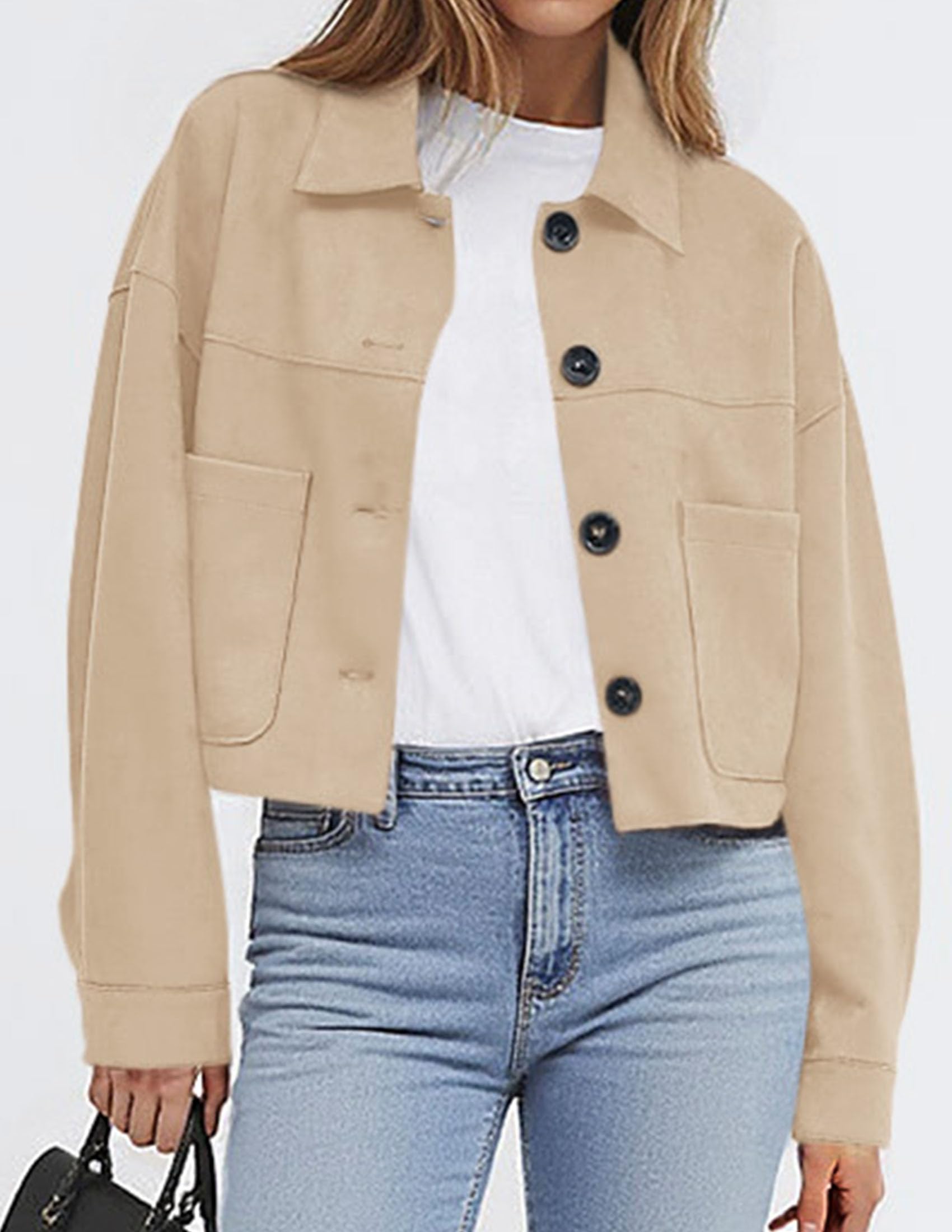 Women's Faux Suede Shacket Jackets Lightweight Cropped Coats