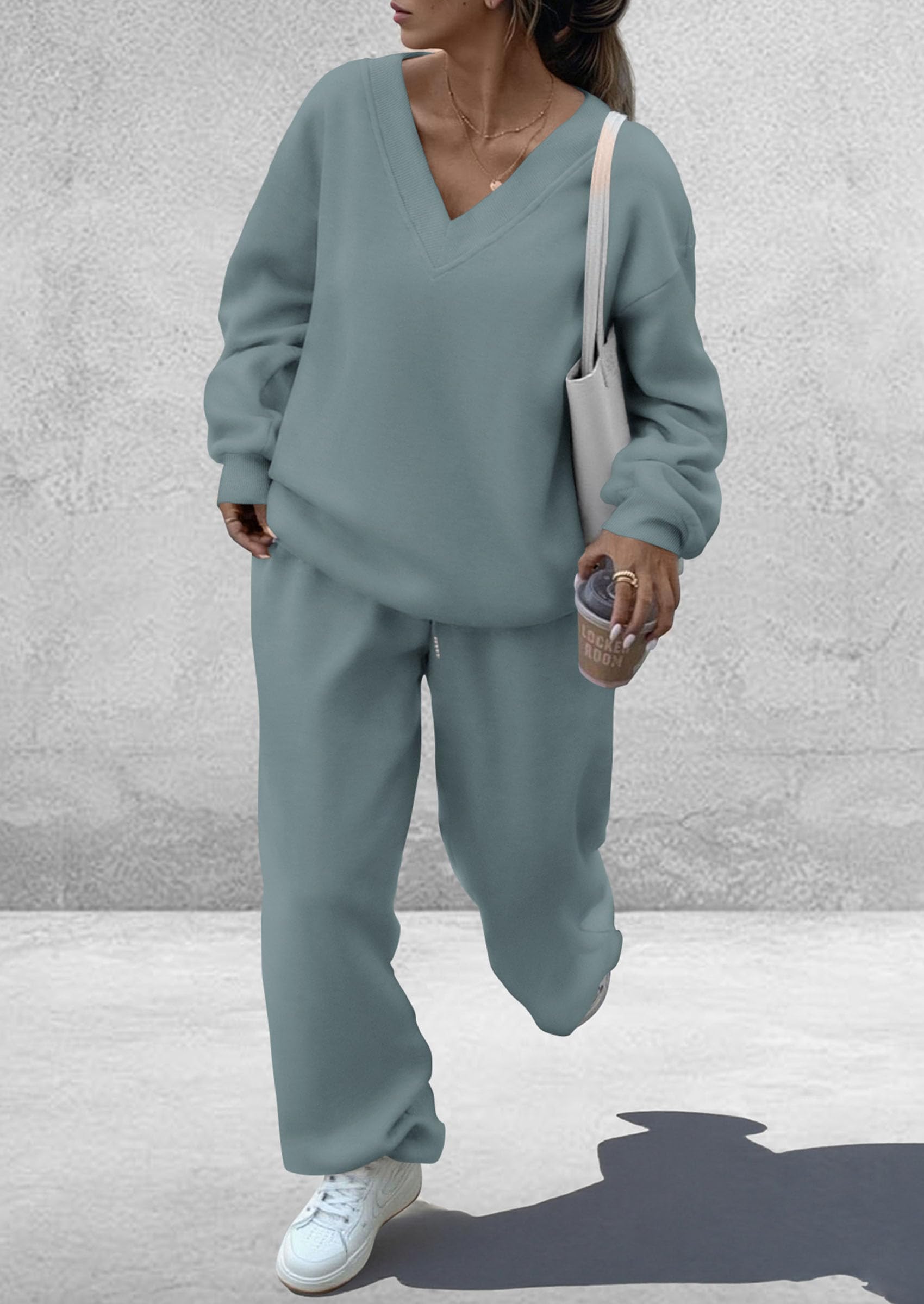 Womens 2 Piece Outfits Fall Sweatsuits,Grey Blue,S