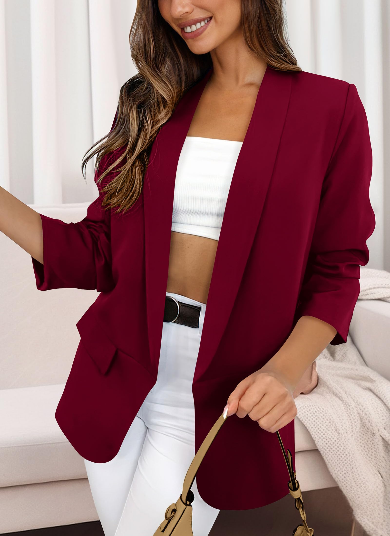Women's Fall Fashion Business Casual Blazers(Wine Red,S)