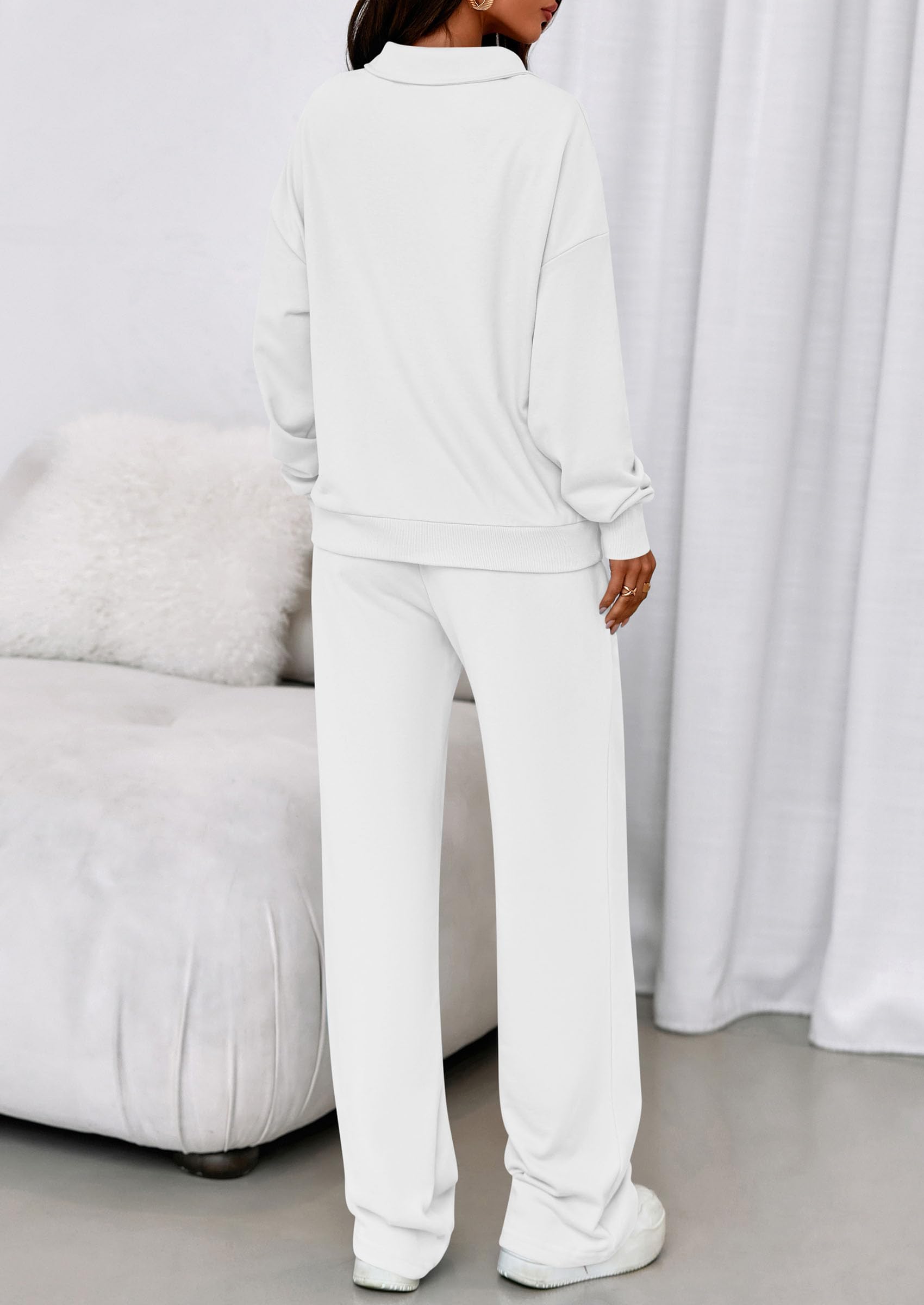 Womens 2 Piece Outfits Matching Lounge Sets,White,S