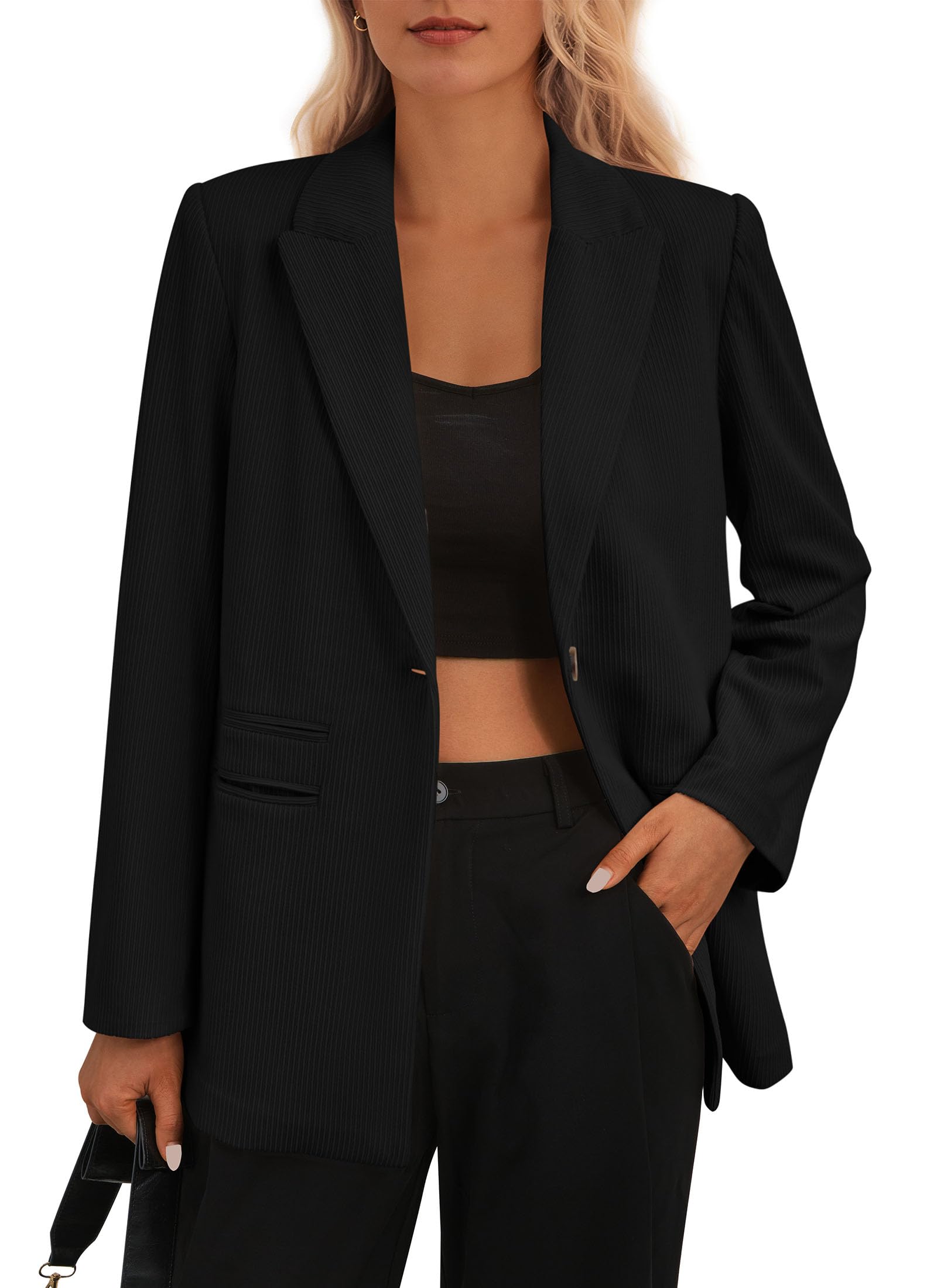 Women's Winter Corduroy Blazers Jackets (Black,S)