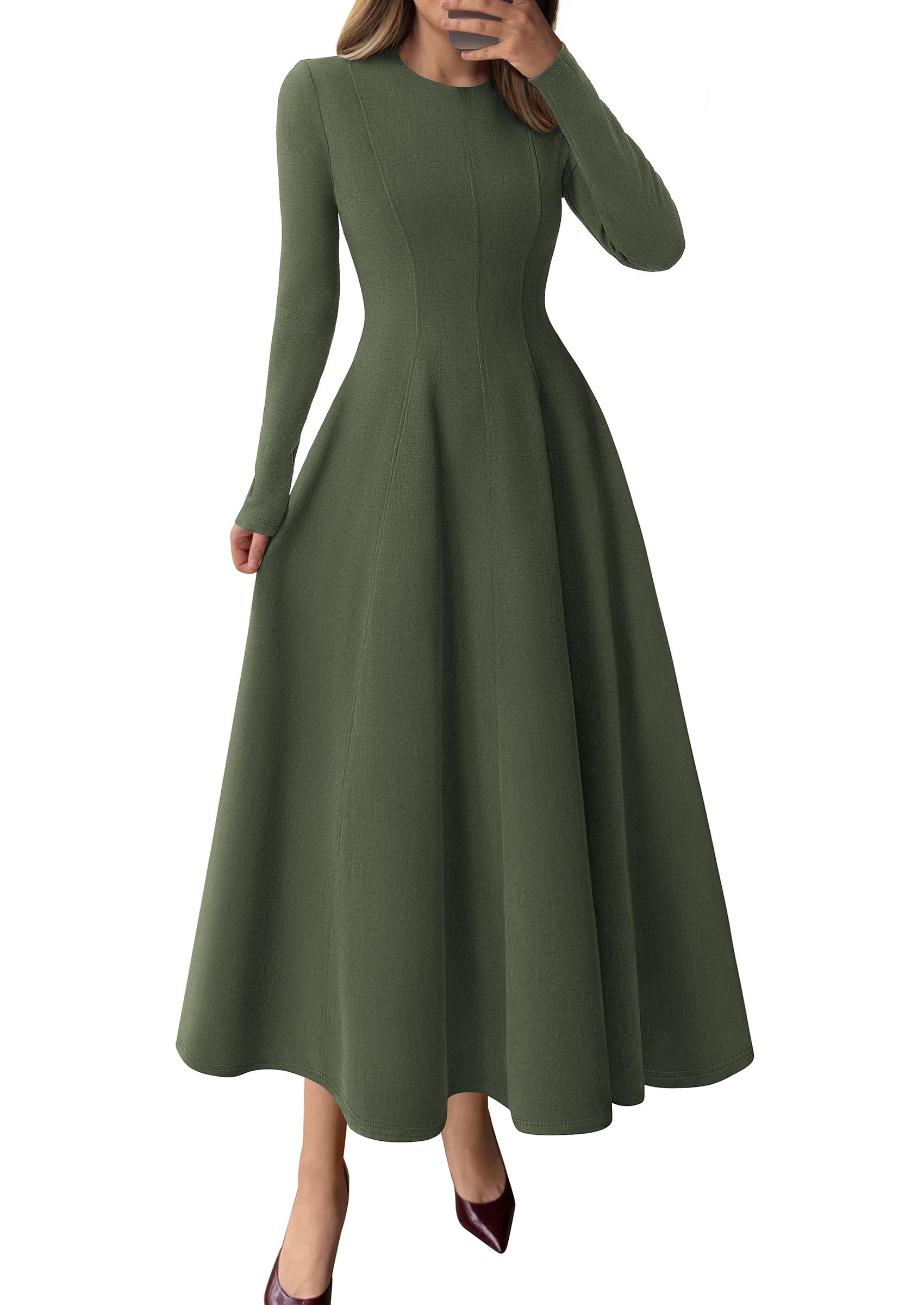 Women's Fall Long Sleeve A Line Midi Elegant Cocktail Dress