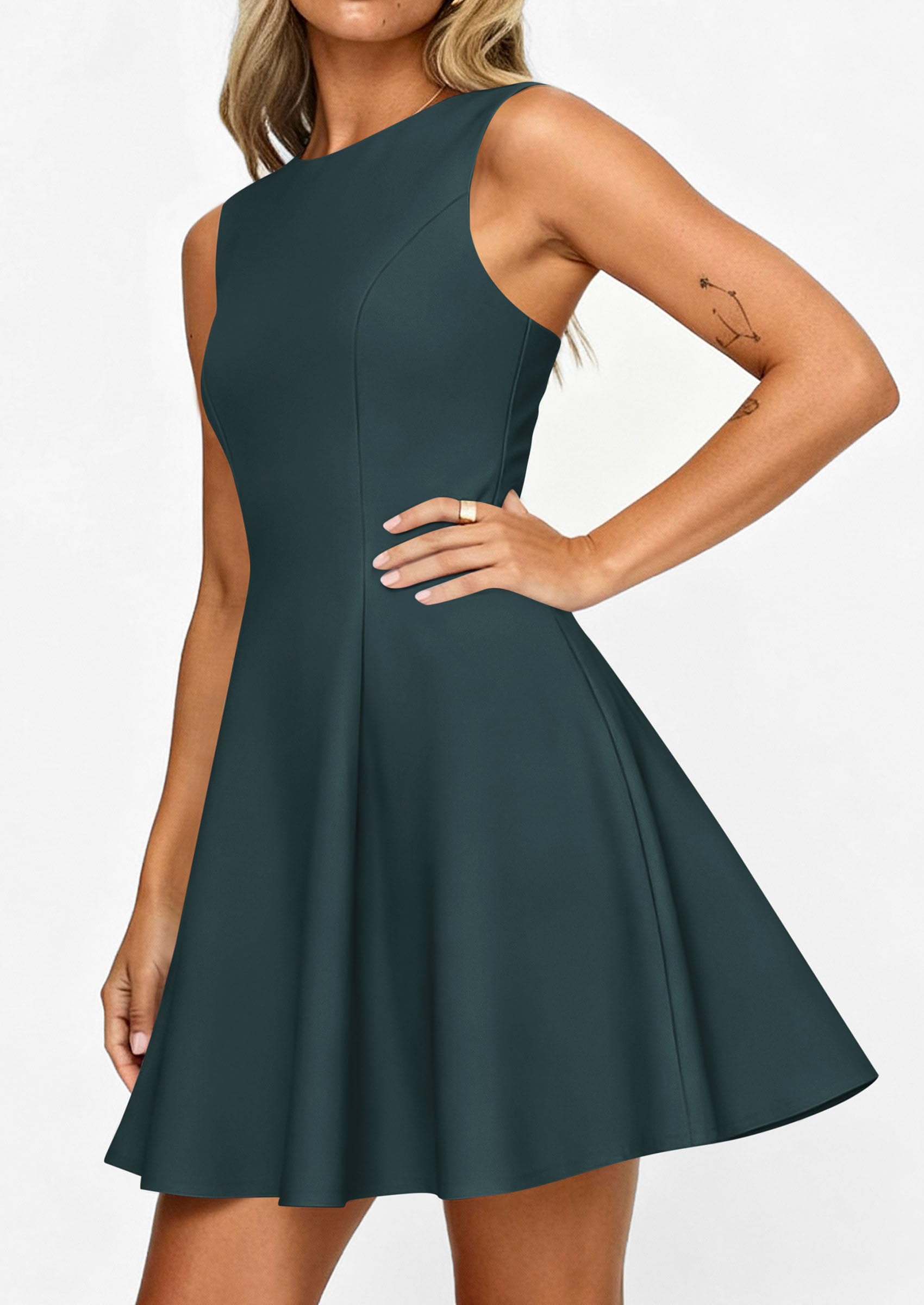 Women's Formal Boat Neck A Line Mini Dress,Dark Cyan,XS