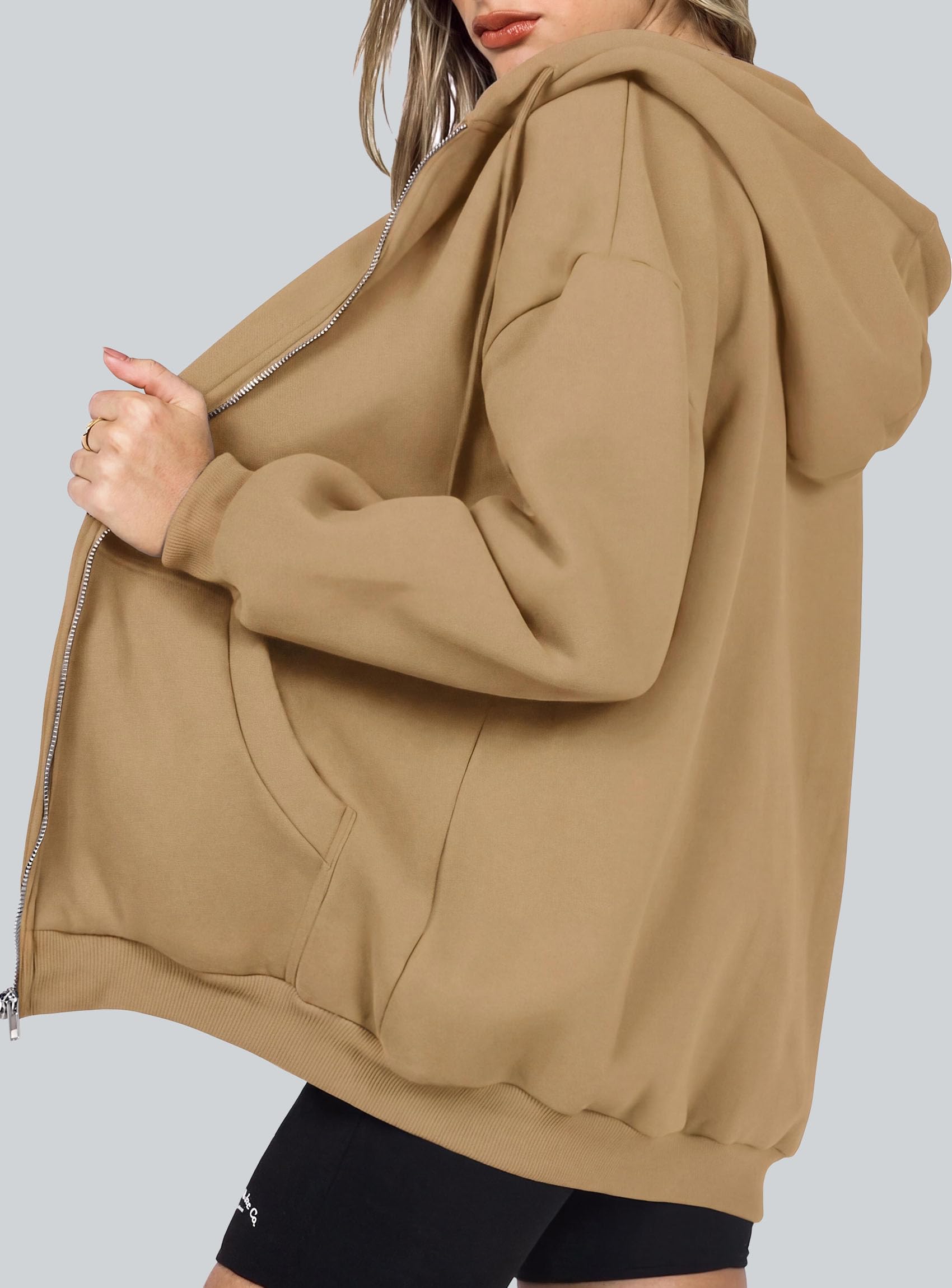 Women's Fall Zip Up Hoodies Sweatshirts Khaki