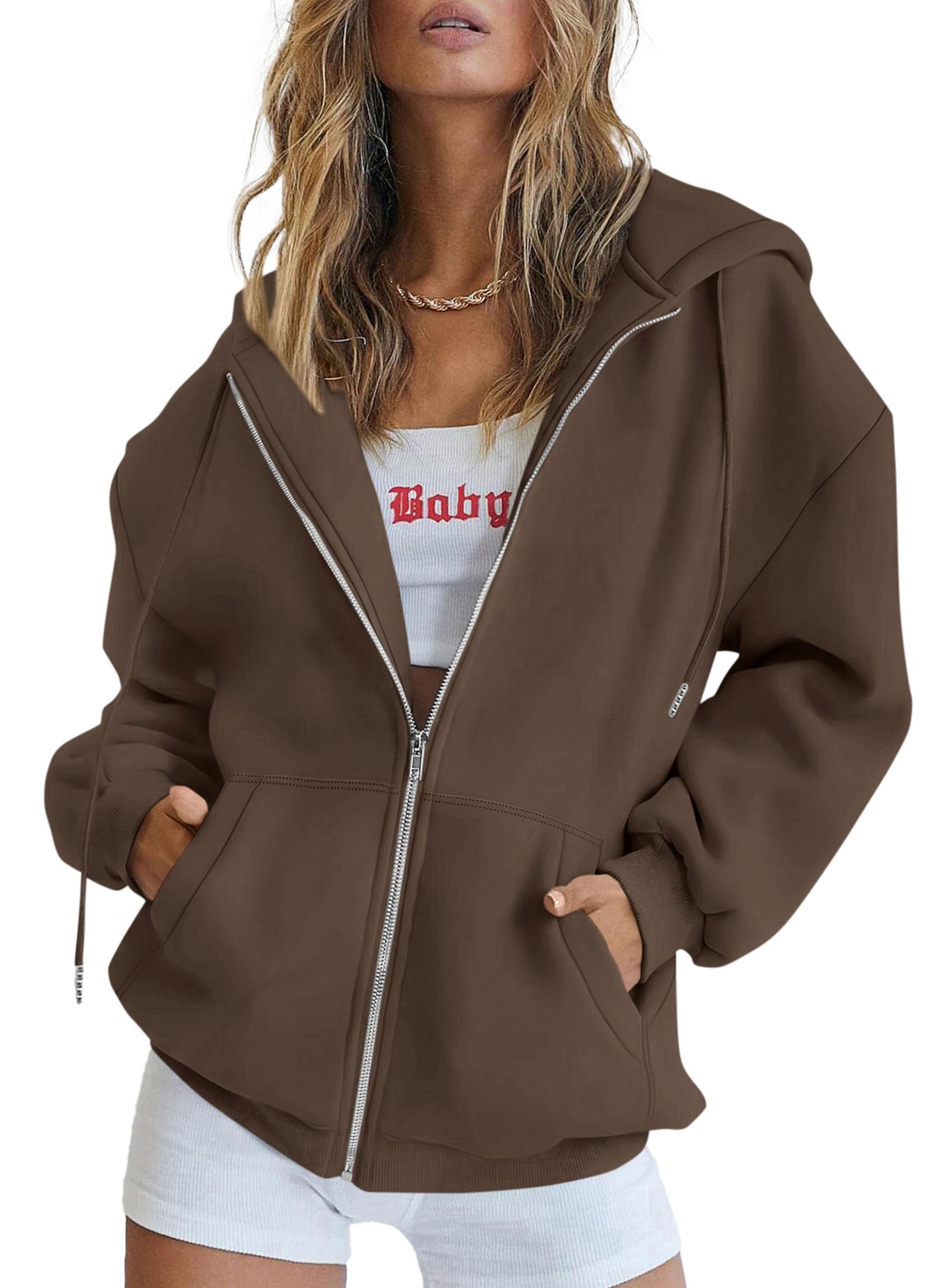 Women's Fall Zip Up Hoodies Sweatshirts Coffee