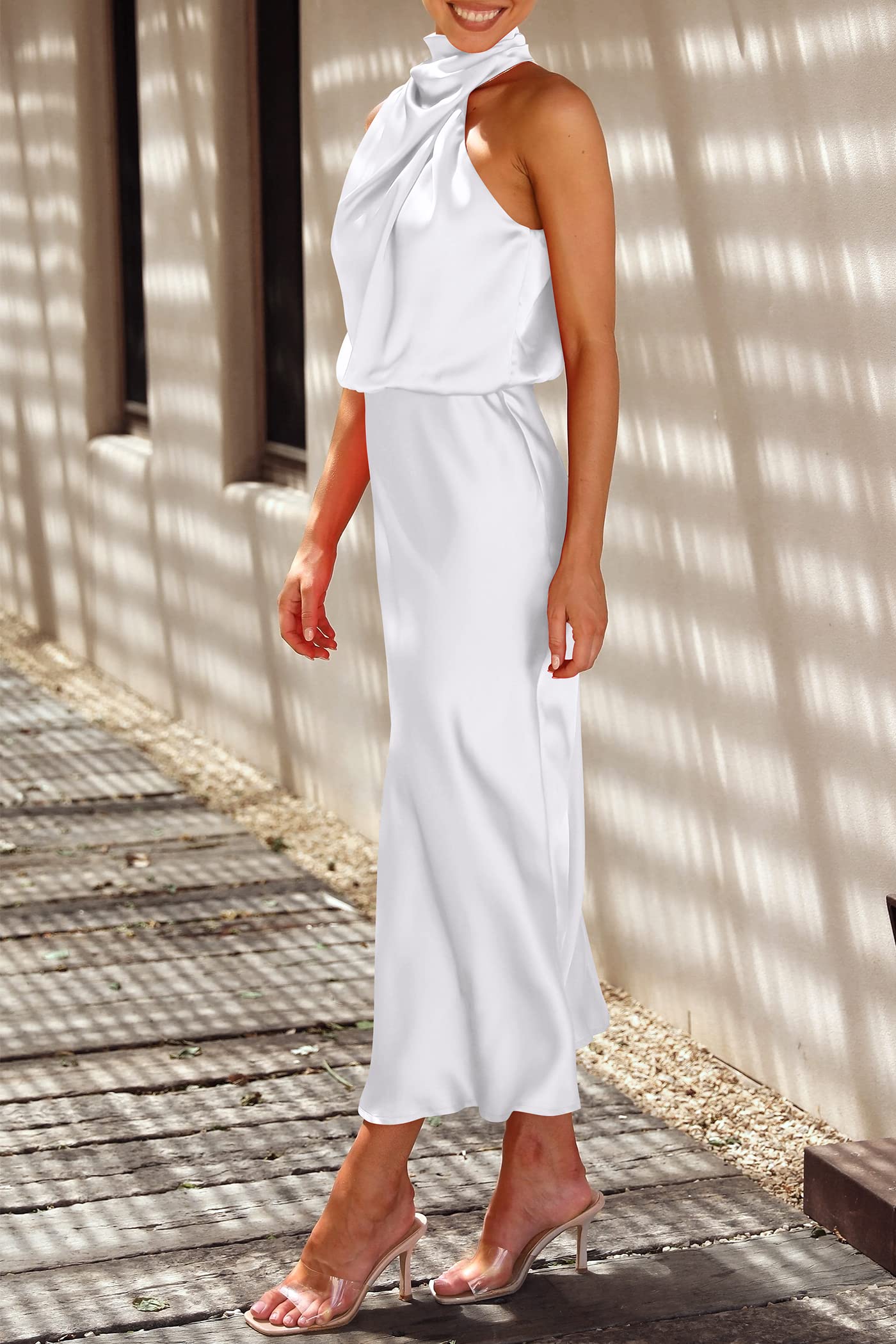 Women's Summer Satin Maxi Cocktail Dress White