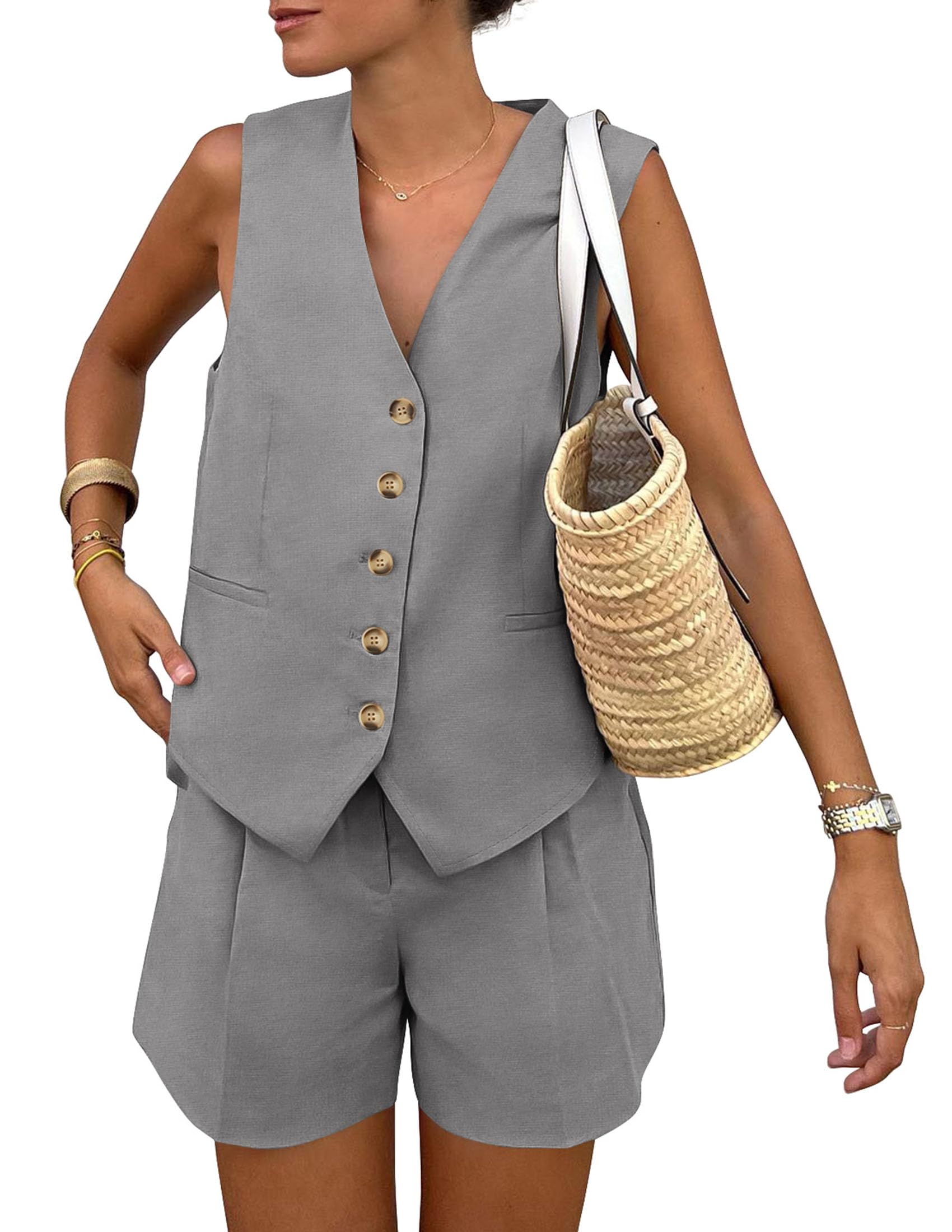 Women's Summer Two Piece Outfits Sets (Grey,X-Small)