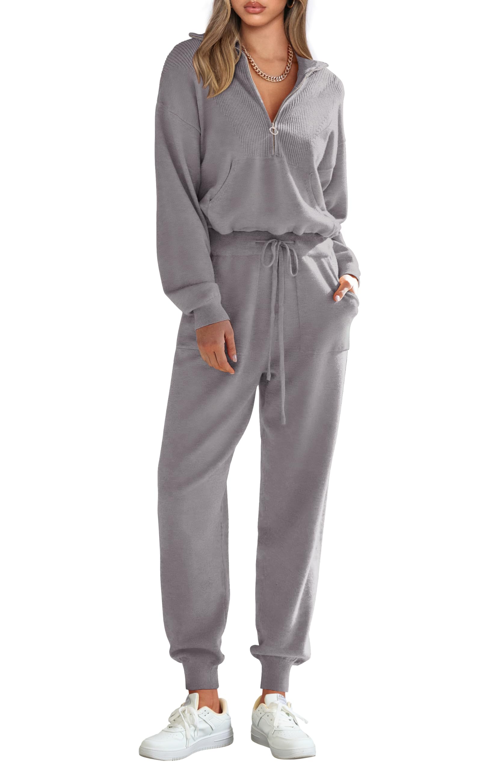 Women's 2 Piece Sweatsuits Set Fall Outfits(Light Grey,S)