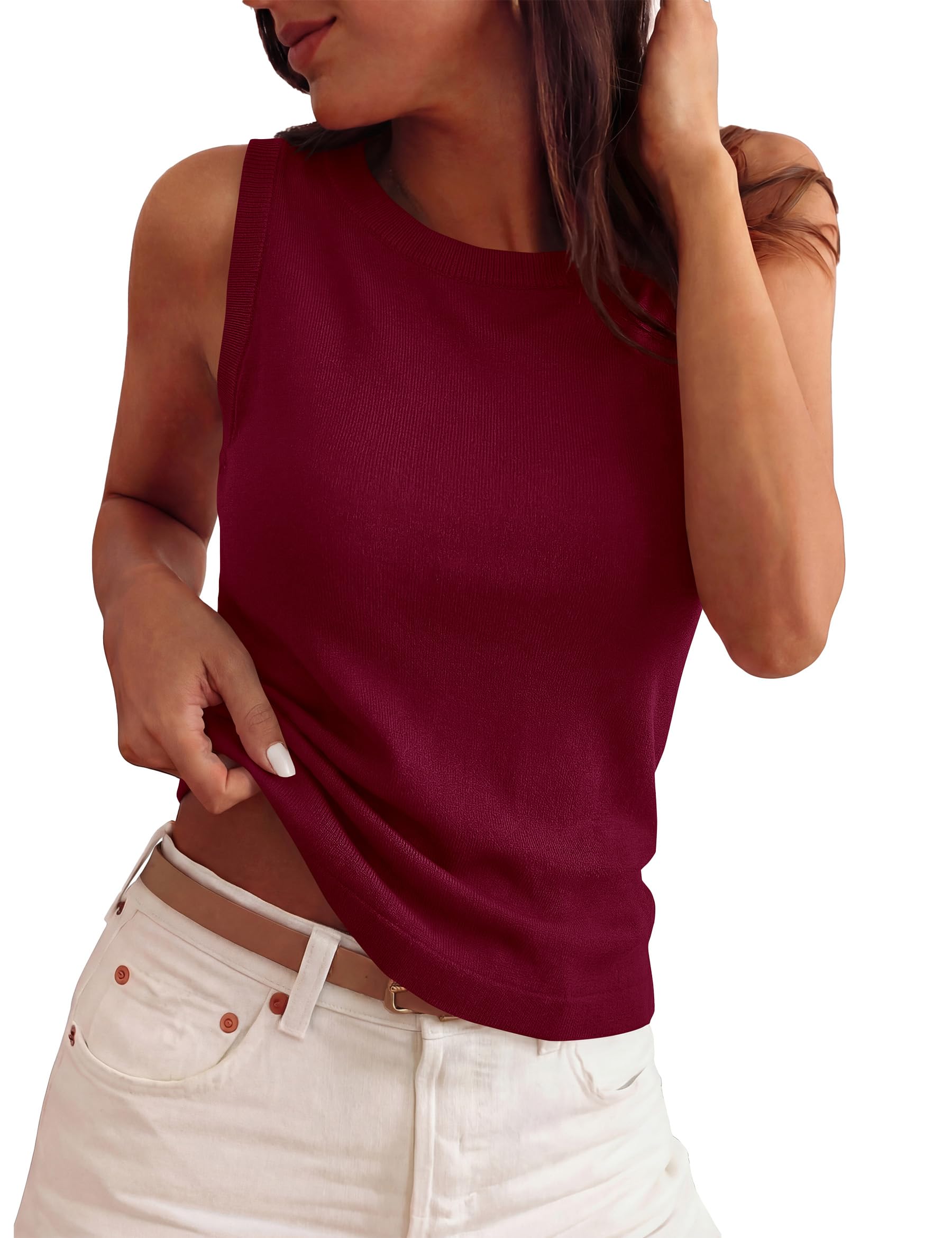 Women's Summer Sleeveless Sweater Tank Tops,Burgundy,S