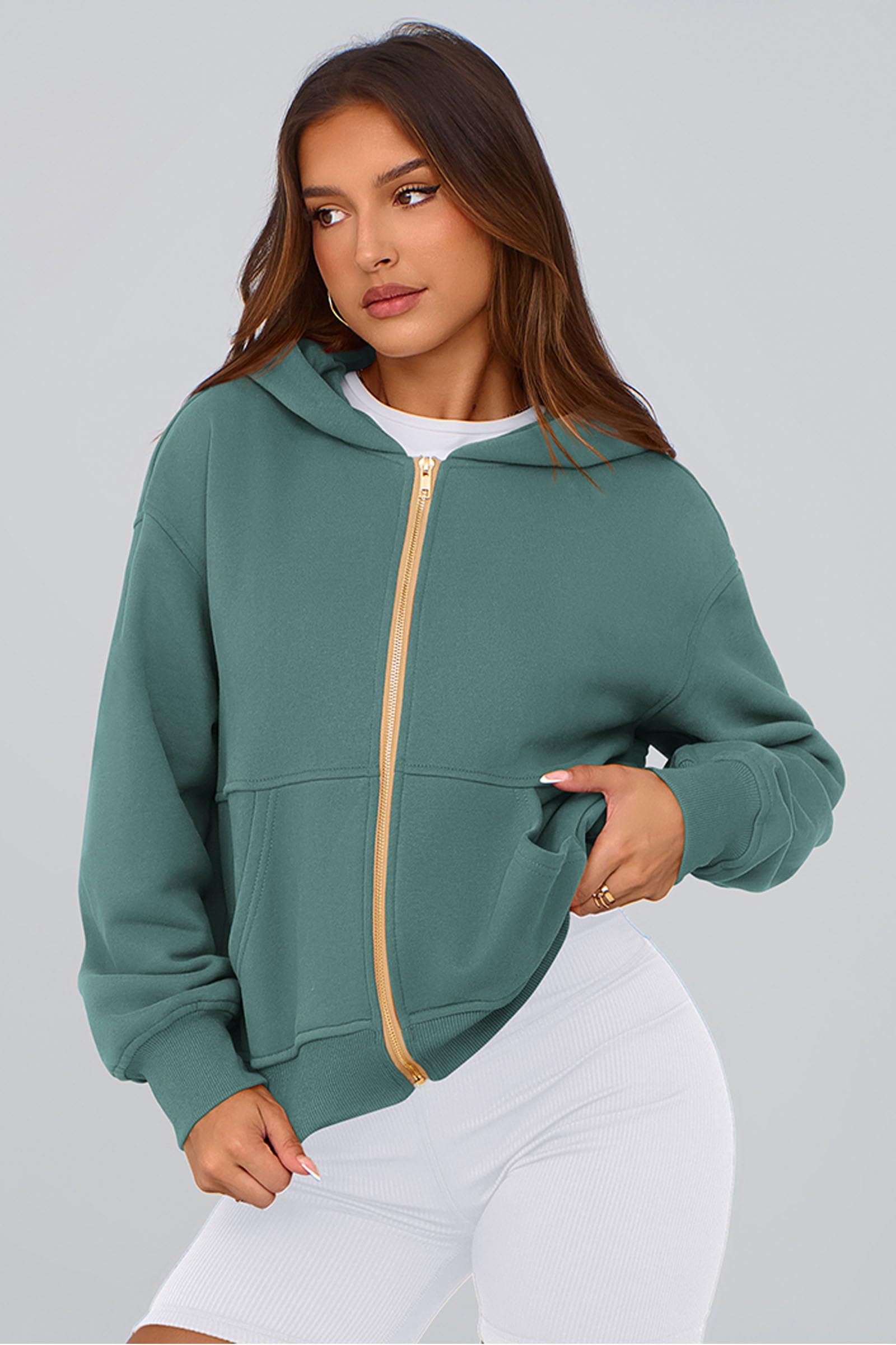 Hoodies for Women Fall Fashion Zip Up Fleece Plain Sweatshirt
