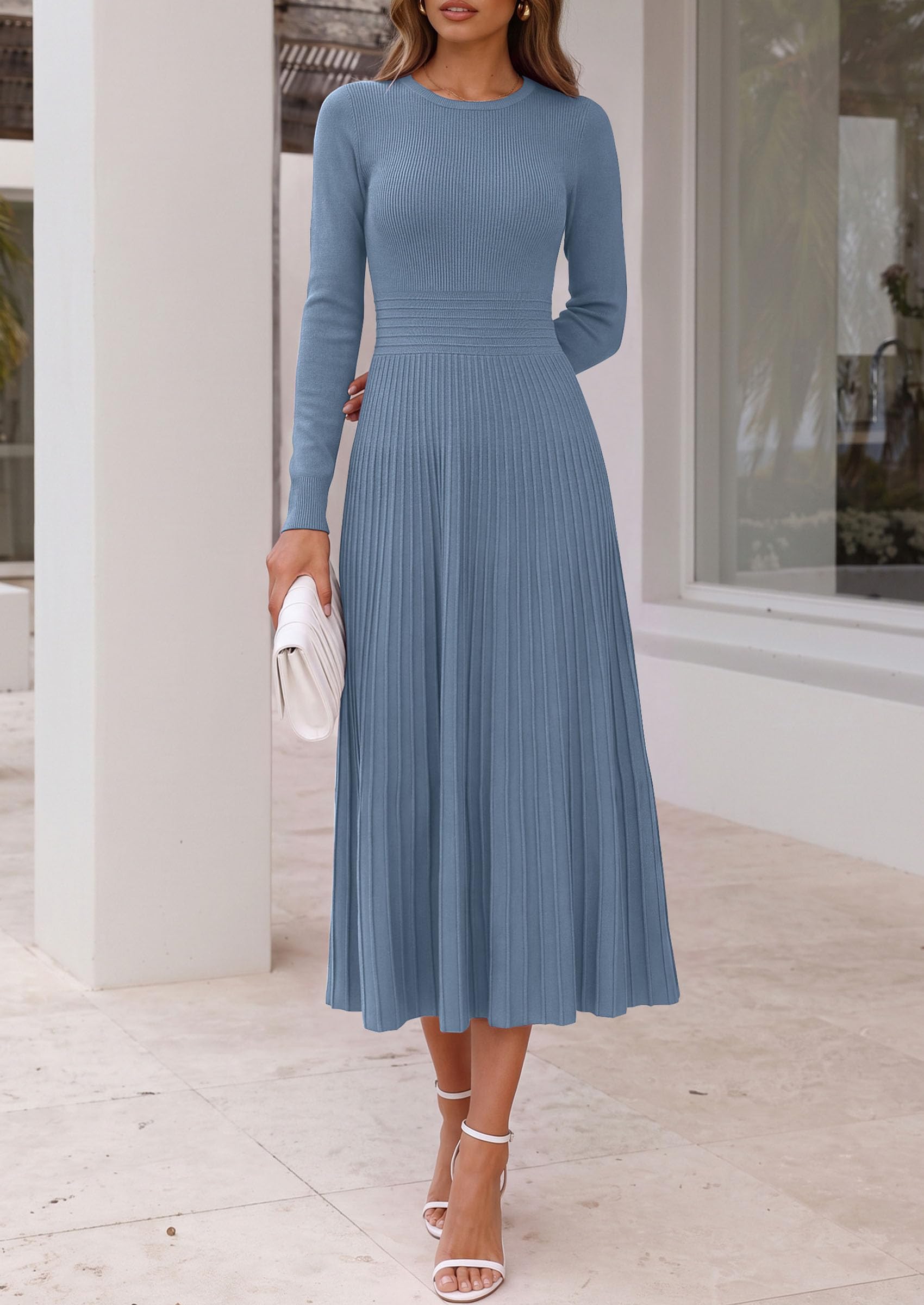Women's Long Sleeve Knit Maxi Sweater Dress,Grey Blue,S