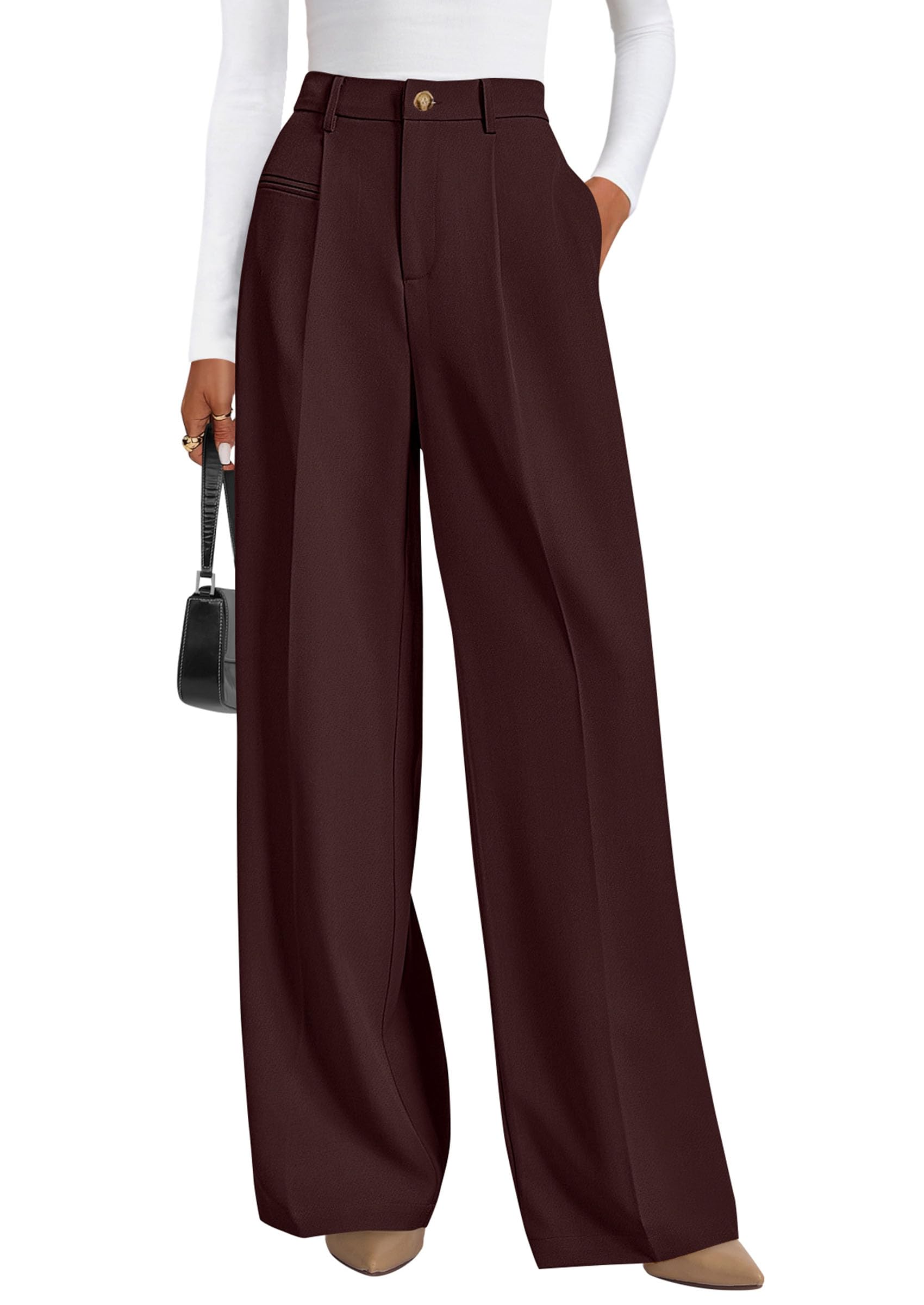 Women's Tailored Wide Leg Work Dress Pants,Red Brown,XS