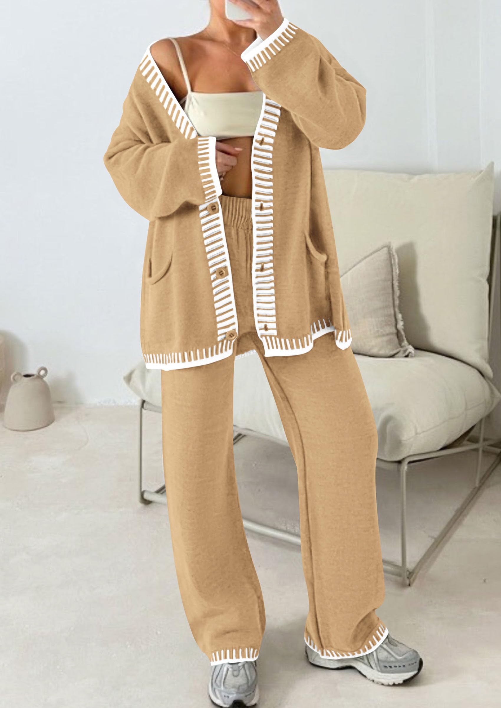 Women's Fall 2 Piece Matching Cozy Knit Sweater Lounge Sets