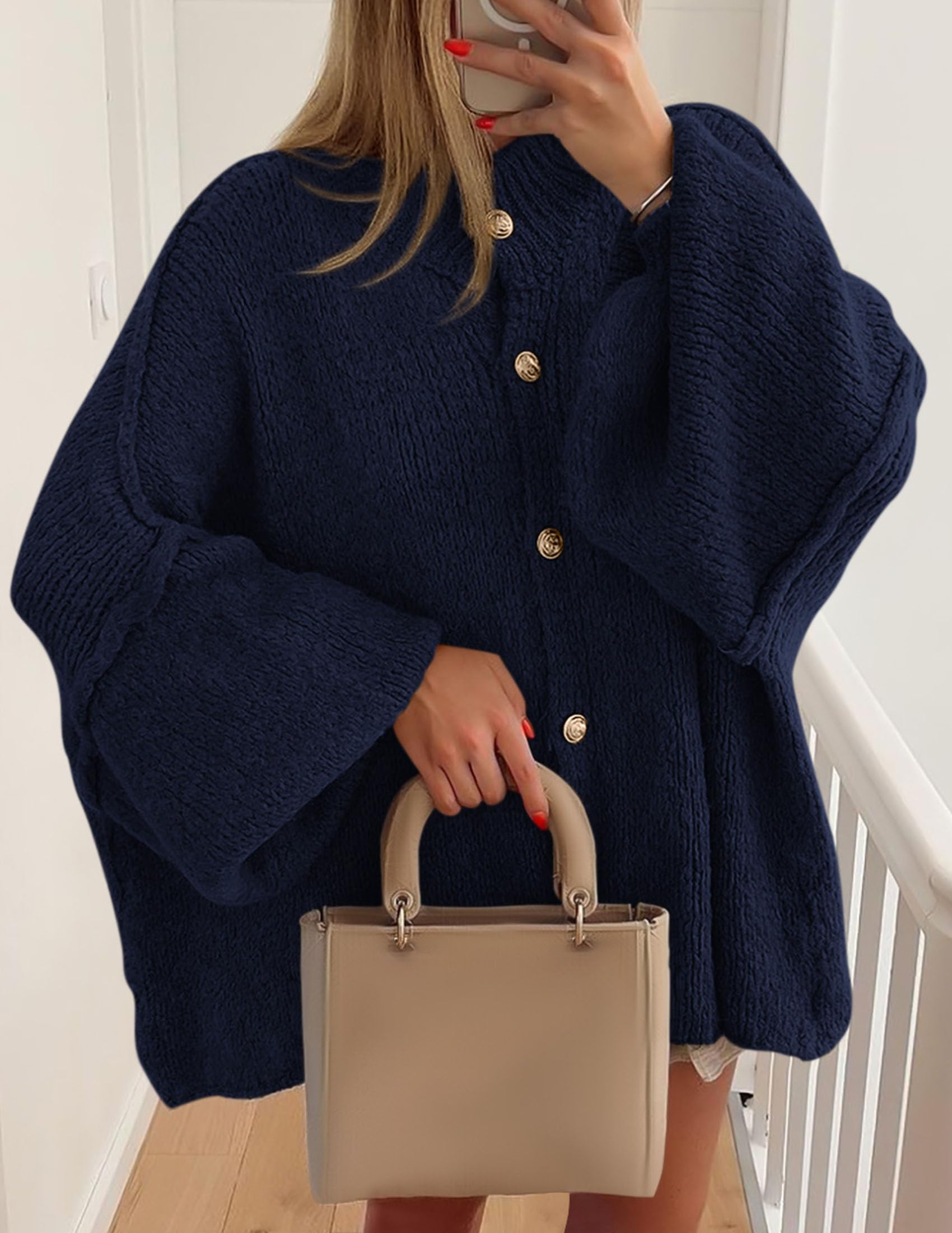 Women's Oversized Chunky Cardigan Sweaters(Navy,Small)