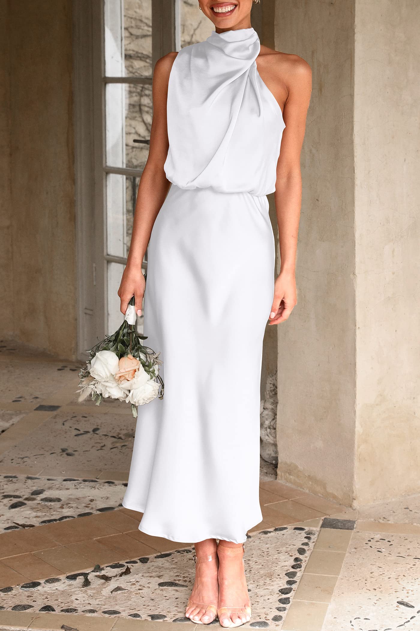 Women's Summer Satin Maxi Cocktail Dress White